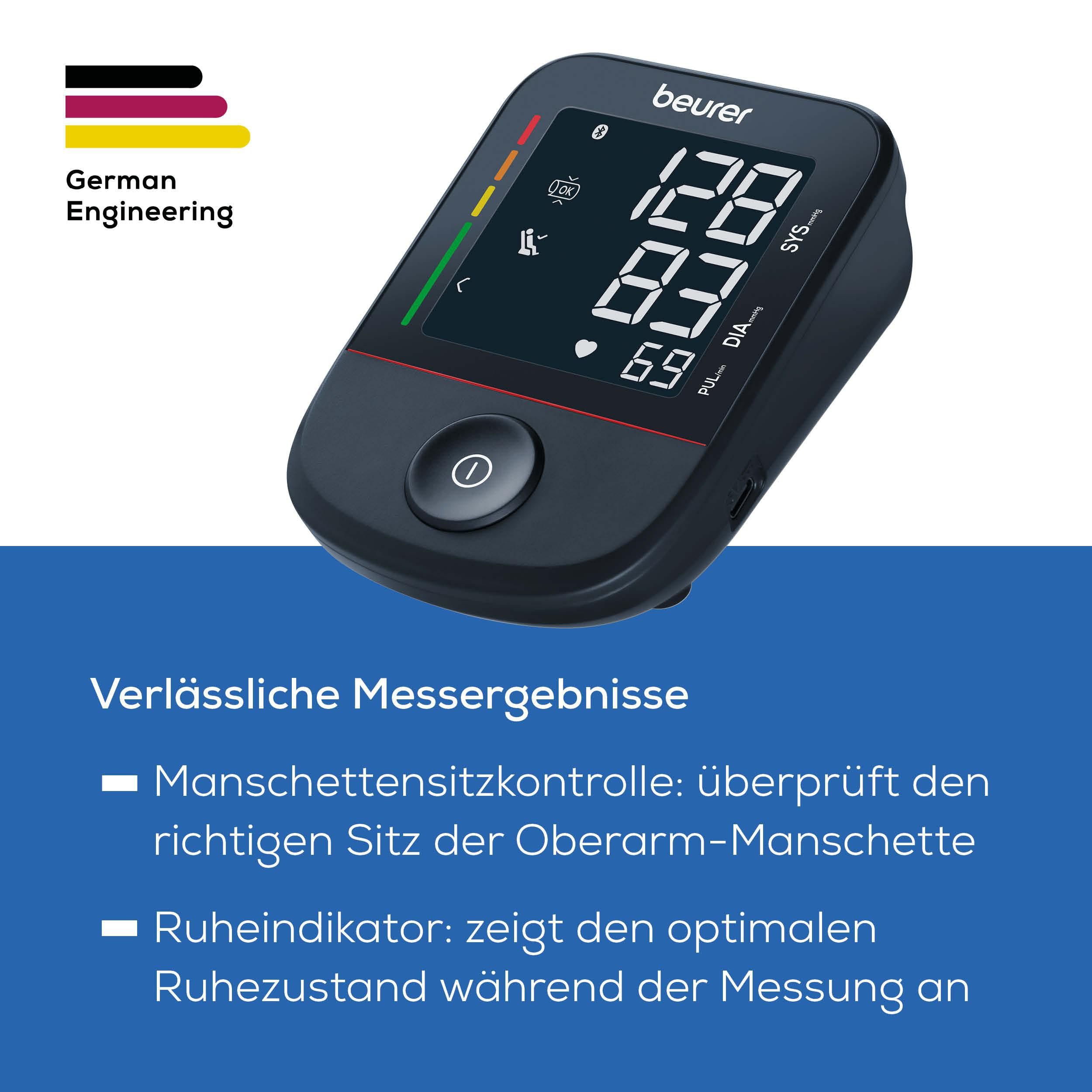 BEURER Oberarm-Blutdruckmessgerät BM 48 mit Smartphone-Verbindung, Medizinprodukt, schnelle und komfortable Blutdruckmessung per Knopfdruck