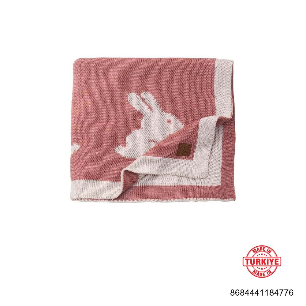 Babydecke Baby Strickdecke, Babydecke, Weich & Atmungsaktiv, 80x100cm Rosa Hasen, Little Dedi – Bild 5 von 5