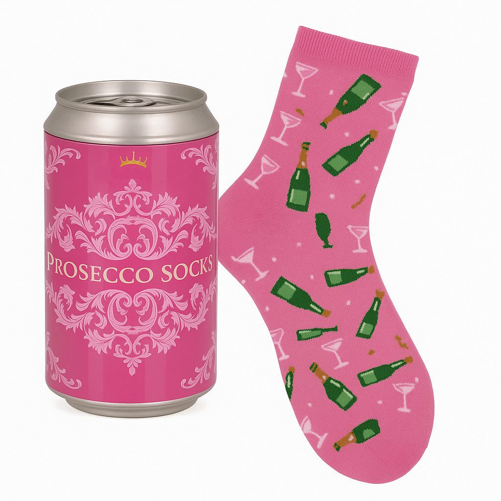 what the shop Freizeitsocken Prosecco Socken – Einheitsgröße, in Metall-Dose, witzige Geschenkidee (1-Paar) Stylisch, witzig & perfekt zum Verschenken