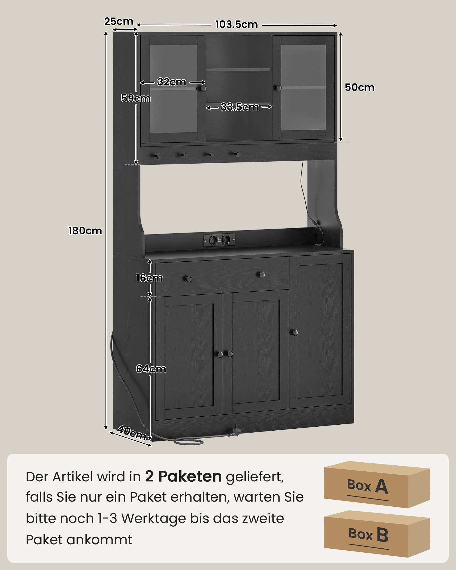 MSMASK Küchenbuffet mit LED, Steckdose, Schubladen, günstig online kaufen