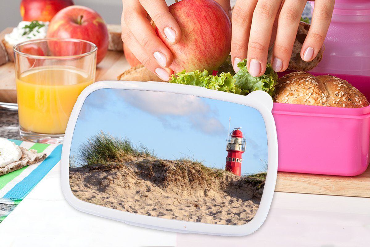 Lunchbox Brotbox - rosa (2-tlg), Brotdose Kunststoff - Strand für MuchoWow Leuchtturm Kinder, Snackbox, Mädchen, Erwachsene, Kunststoff, Düne,