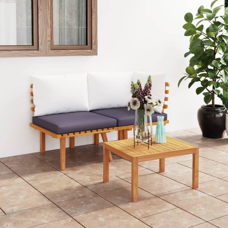 vidaXL Loungesofa 2-tlg. Garten-Lounge-Set mit Kissen Massivholz Akazie, 1  Teile