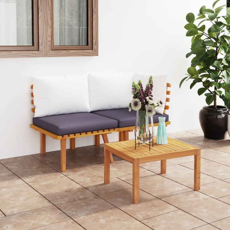 vidaXL Loungesofa 2-tlg. Garten-Lounge-Set mit Kissen Massivholz Akazie, 1 Teile