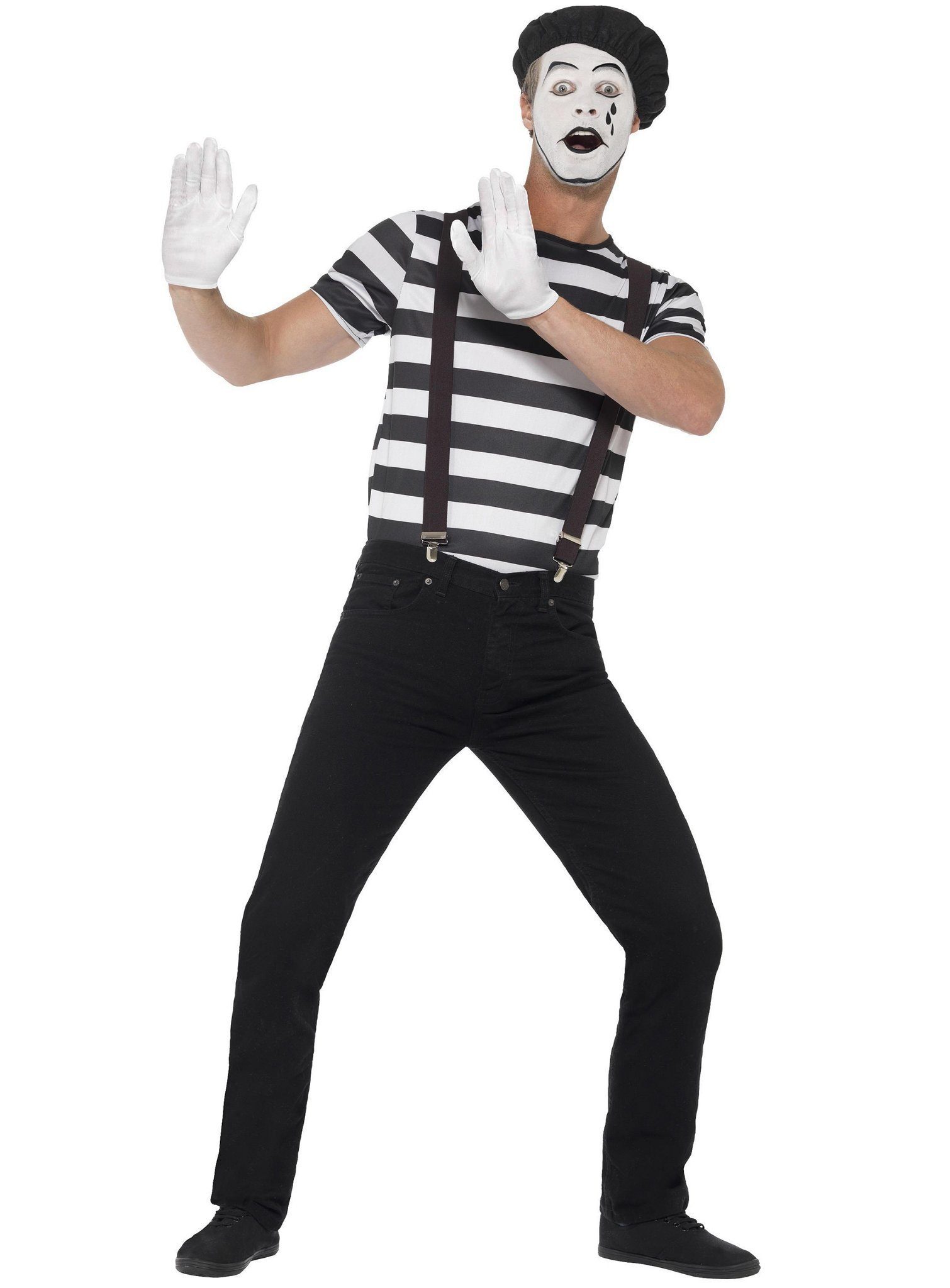 Smiffys Clown-Kostüm Klassischer Pantomime - Kostüm für Fasching Hallow, Kostümset mit Schminke für stumme Darsteller