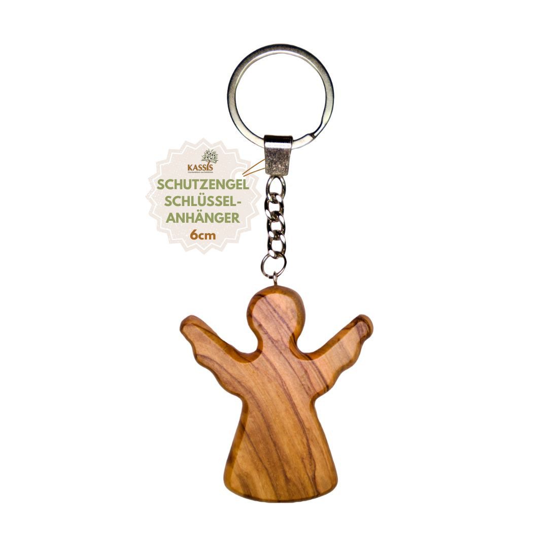 Kassis Geschenkartikel Schlüsselanhänger Schlüsselring mit Schutzengel aus Olivenholz Talisman Glücksbringer, Hergestellt in Bethlehem, Geschenk zu mehreren Anlässen