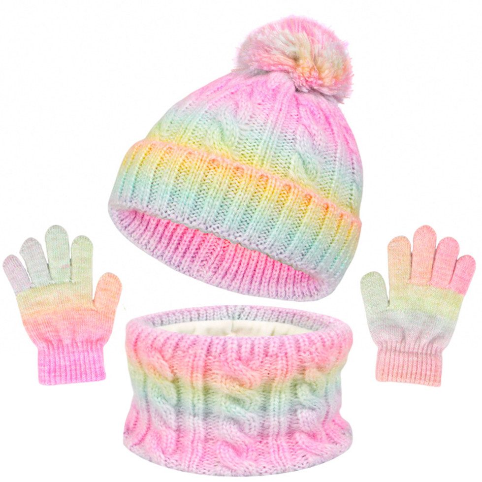 Coonoor Filzhut Winter Mütze Schal Handschuhe Set, Warme Strickmütze Rundschal Unisex
