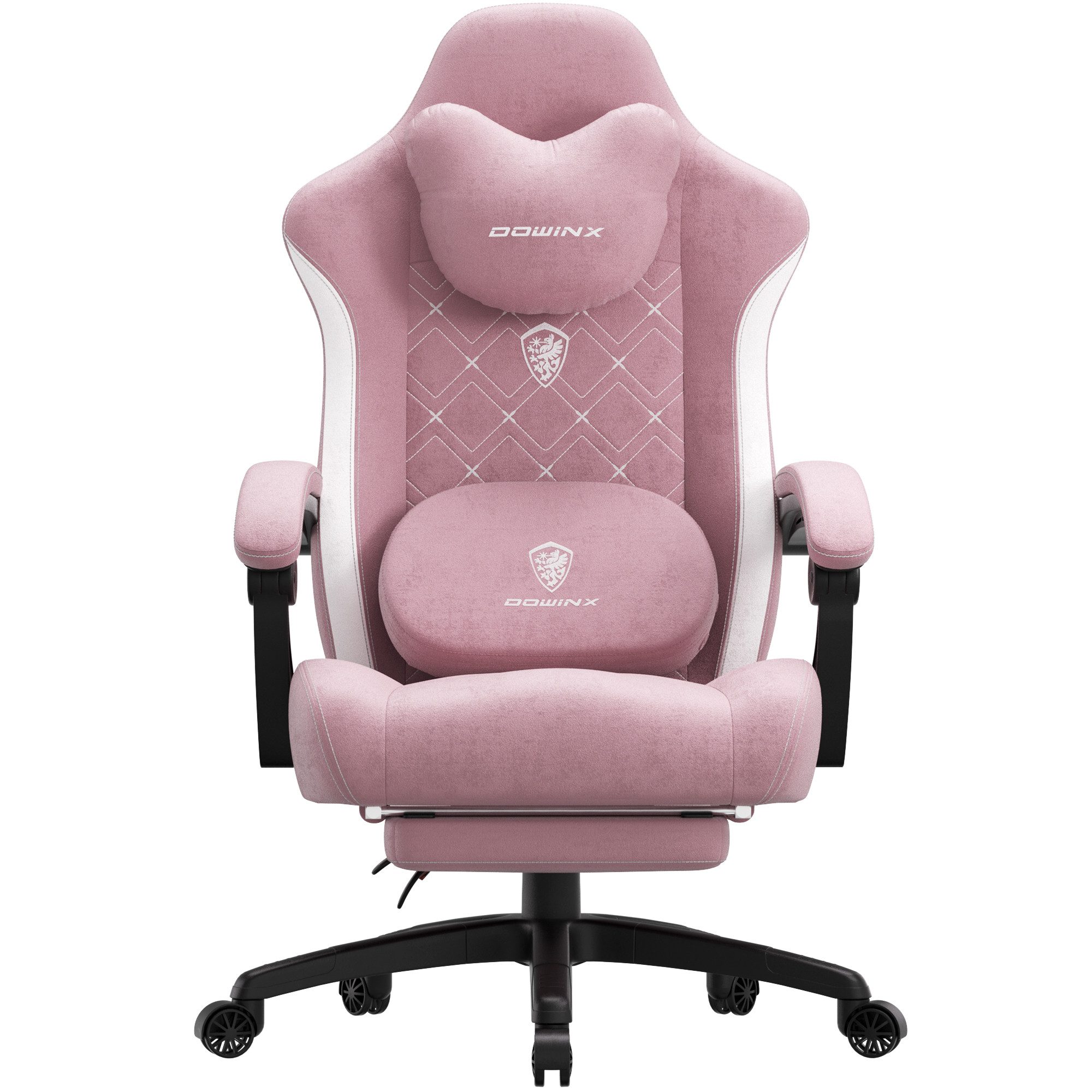 Dowinx Gaming-Stuhl Bürostuhl mit Beheizter Massage Lendenwirbelstütze (Packung), Gamer Stuhl Stoff mit Tasche Frühling Kissen und Fußstütze
