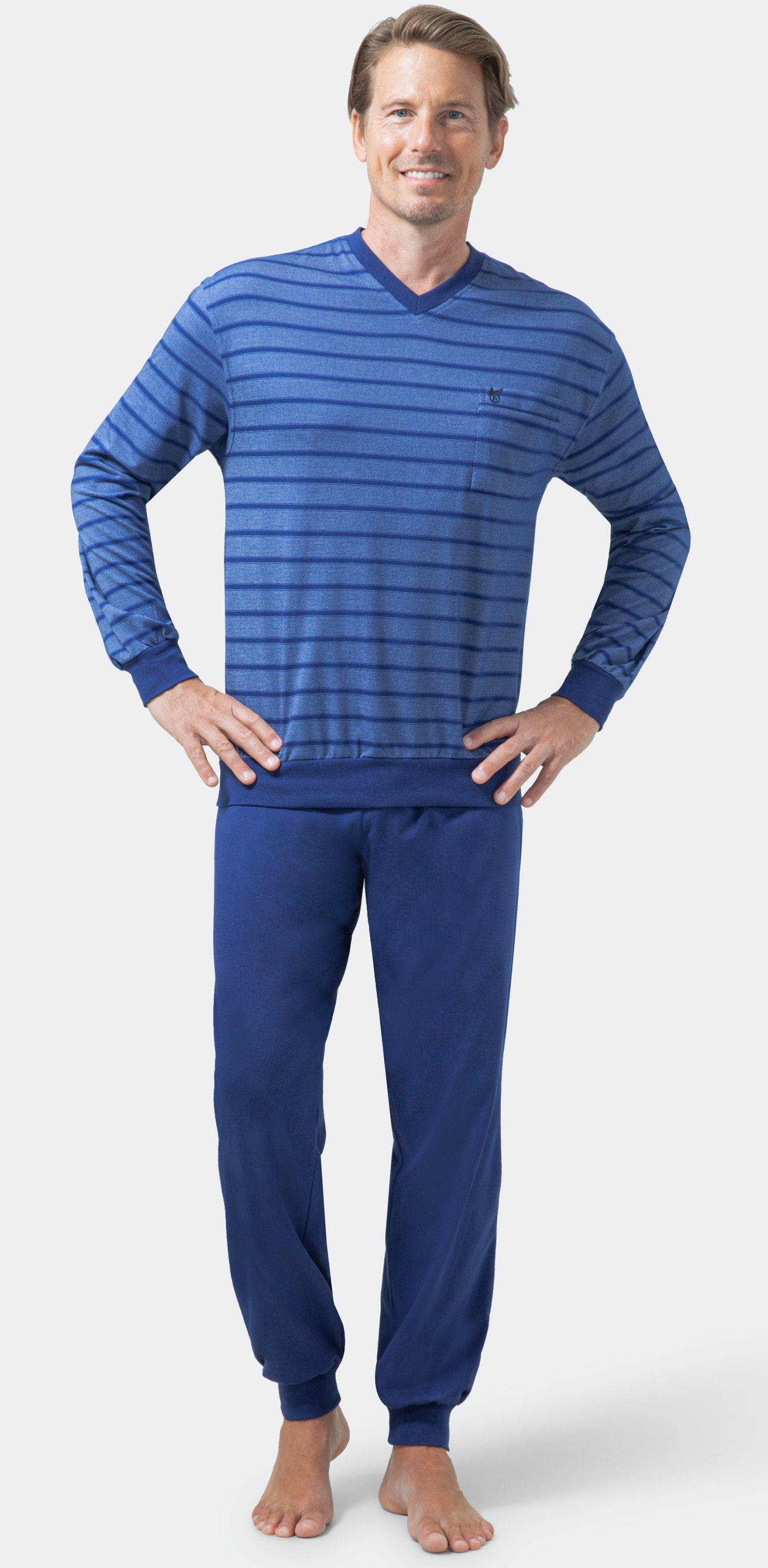Hajo Pyjama Bügelfrei Atmungsaktiv blau