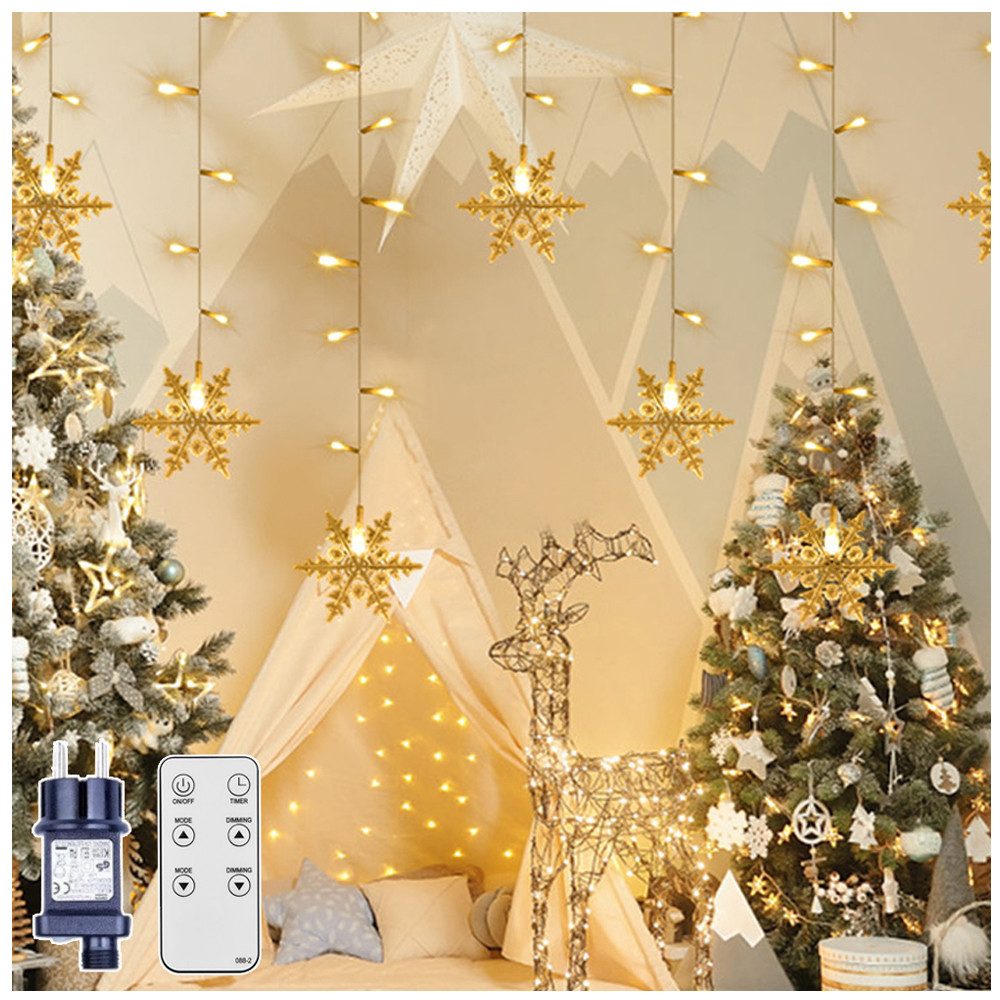 XERSEK LED-Lichterkette LED-Lichterkette Schneeflocke LED Lichtervorhang 10 Modi, 360-flammig, Outdoor Weihnachts Deko, IP44, 31V, Warmweiß, Fernbedienung, Timer