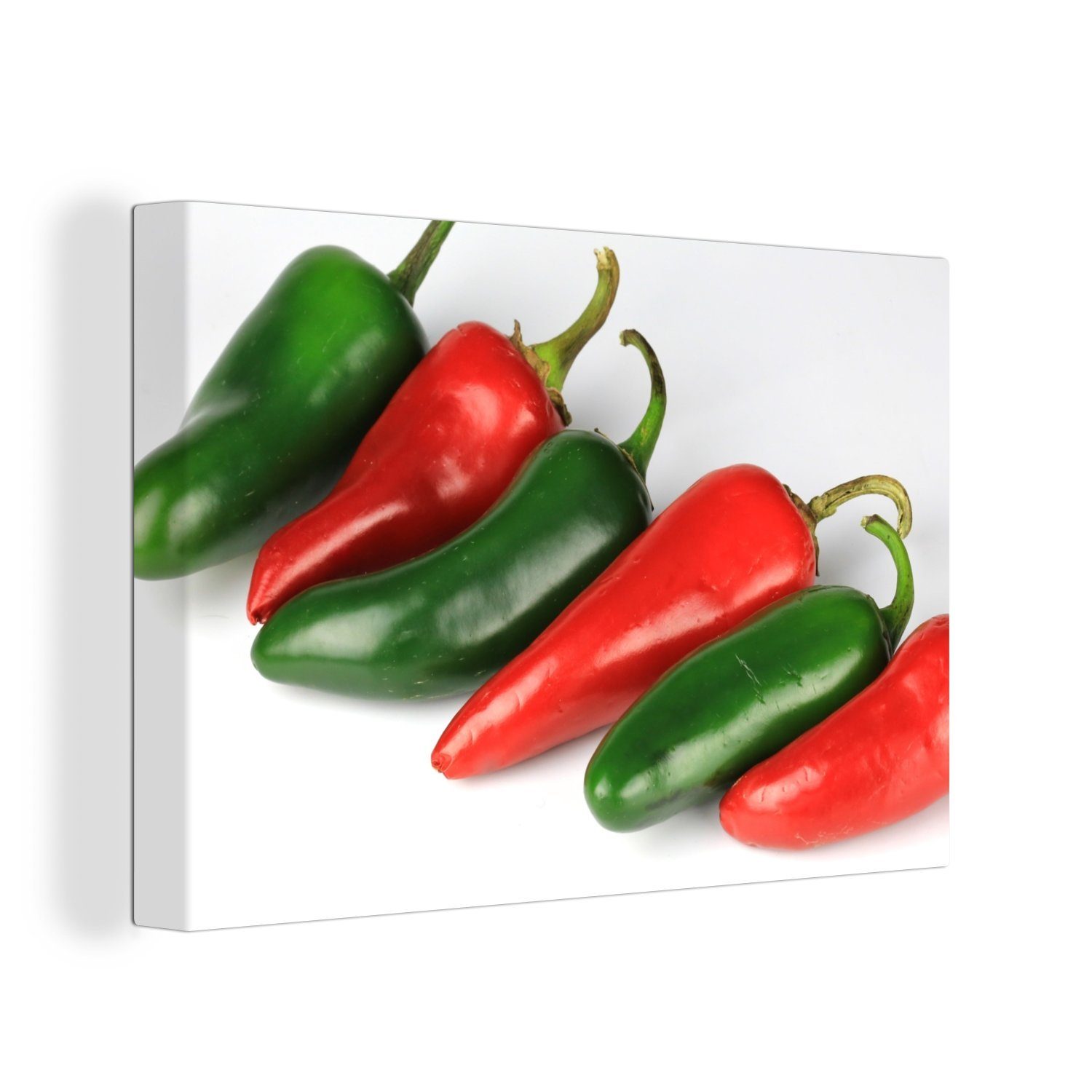 OneMillionCanvasses® Leinwandbild Jalapeño-Paprika auf weißem Hintergrund, (1 St), Wandbild Leinwandbilder, Aufhängefertig, Wanddeko, 30x20 cm