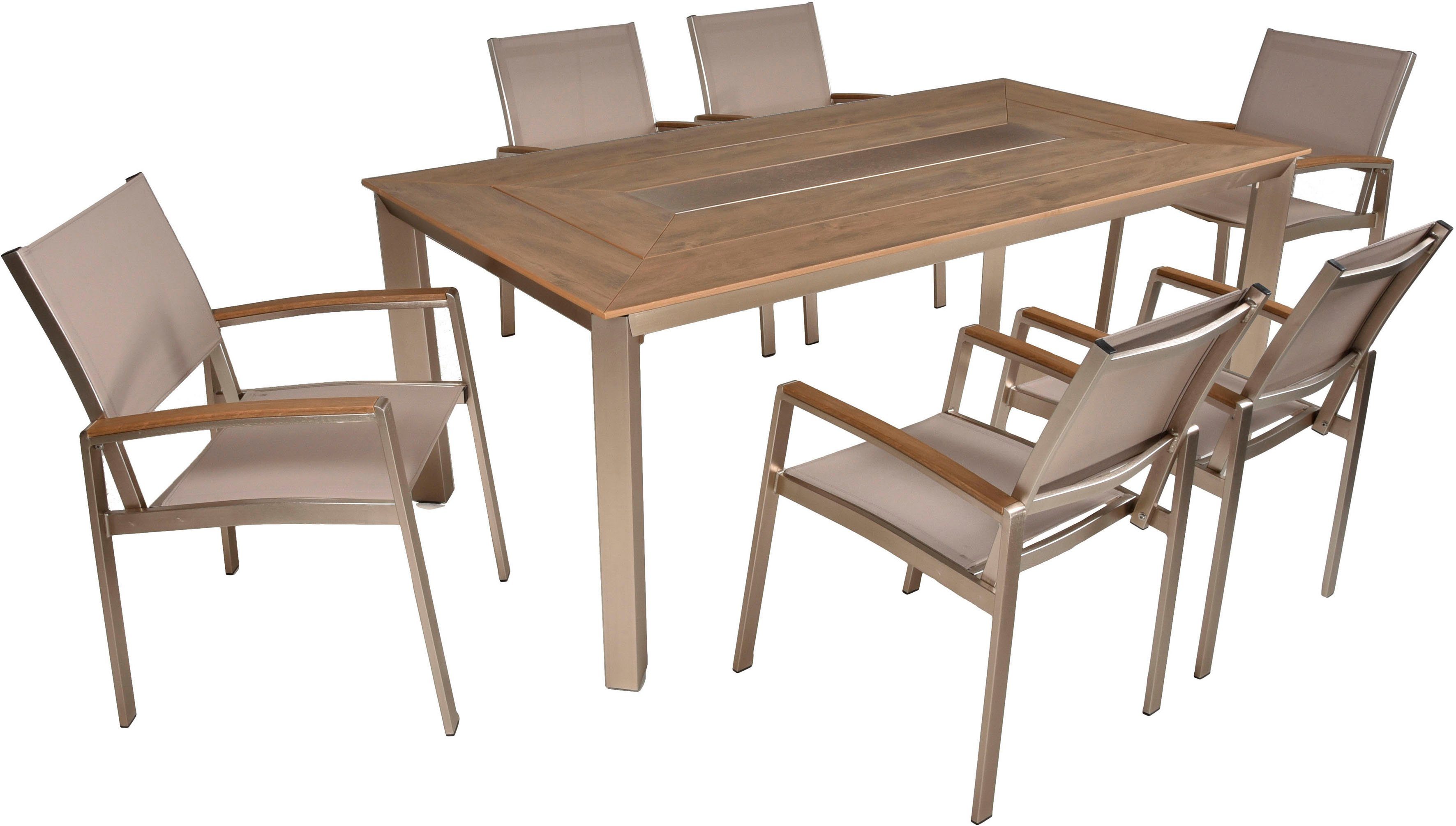 Garden Pleasure Garten-Essgruppe FLORENCE, (7-tlg., 1x Tisch, 6x Stapelstuhl), Stühle stapelbar, geeignet für 6 Personen