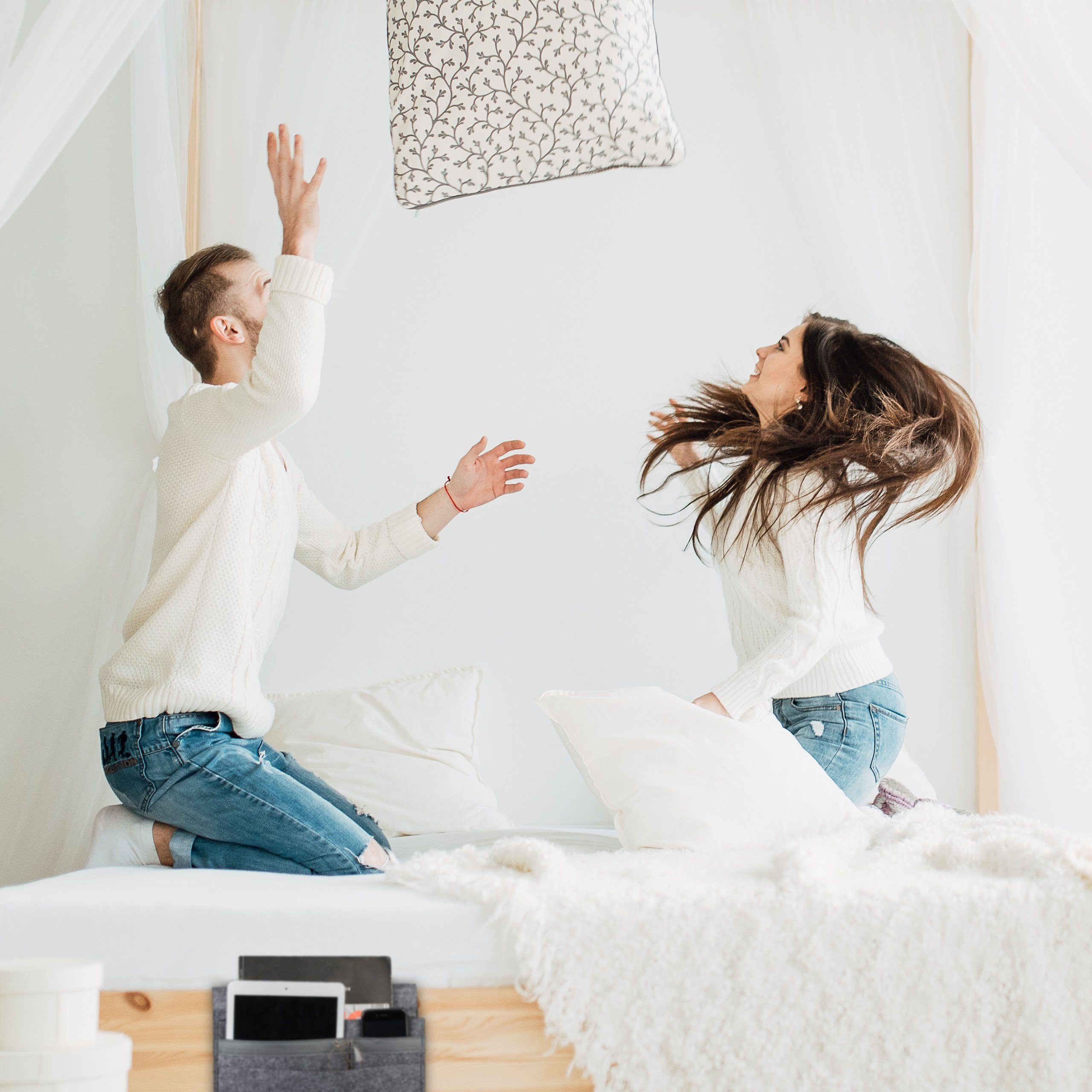 relaxdays Betttasche mit Klettverschluss, Dunkelgrau