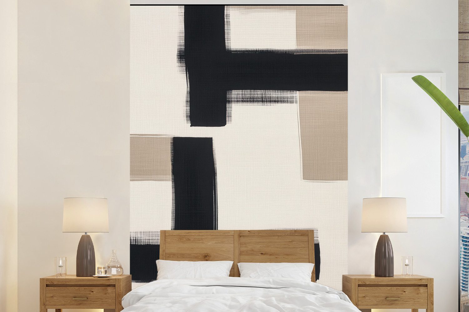 MuchoWow Fototapete Schwarz - Abstrakt - Japanisch, Matt, bedruckt, Montagefertig Vinyl Tapete, Wandtapete, 145x220 cm
