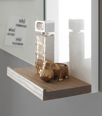 Furn.Design Badspiegel Dense (in weiß Lack Hochglanz und Eiche, mit Ablage 60 x 65 cm), optional mit Beleuchtung