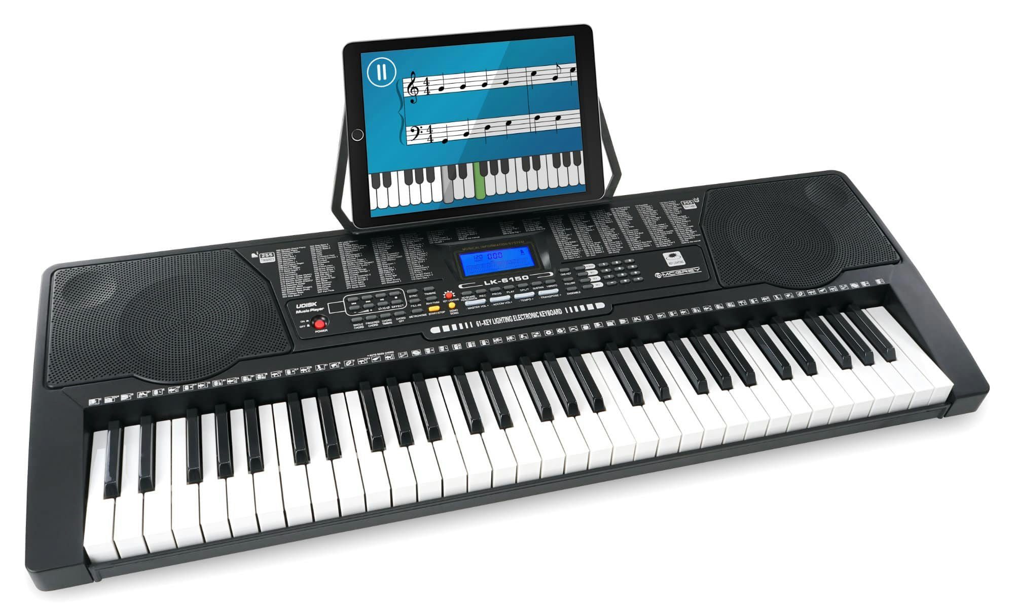 McGrey Home Keyboard LK-6150 - Einsteiger-Keyboard mit 61 Leuchttasten, (1 tlg., mit Notenhalter), 255 Sounds und Rhythmen - integrierter MP3-Player & Lernfunktionen