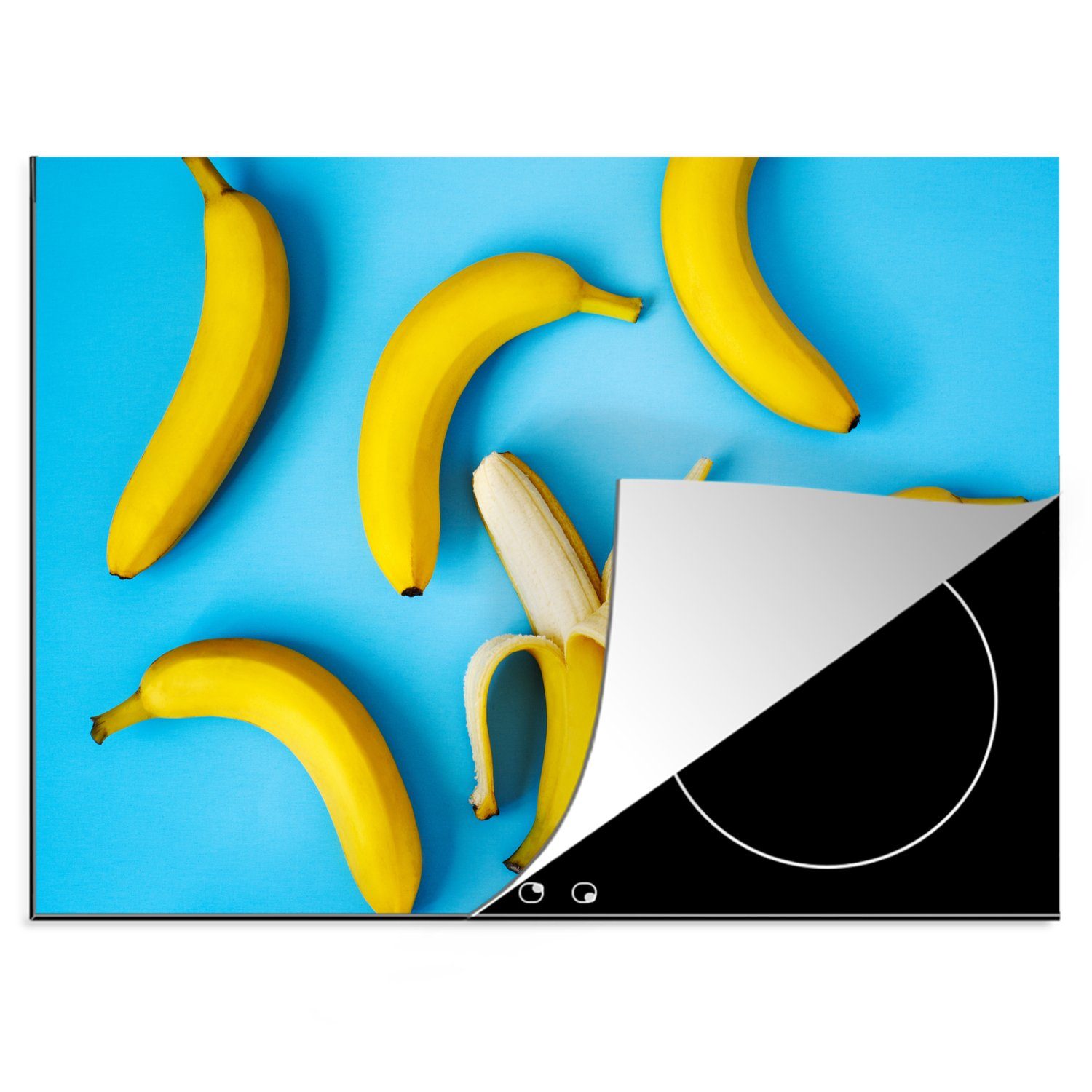 MuchoWow Herdblende-/Abdeckplatte Bananen - Obst - Blau, Vinyl, (1 tlg), 70x52 cm, Mobile Arbeitsfläche nutzbar, Ceranfeldabdeckung