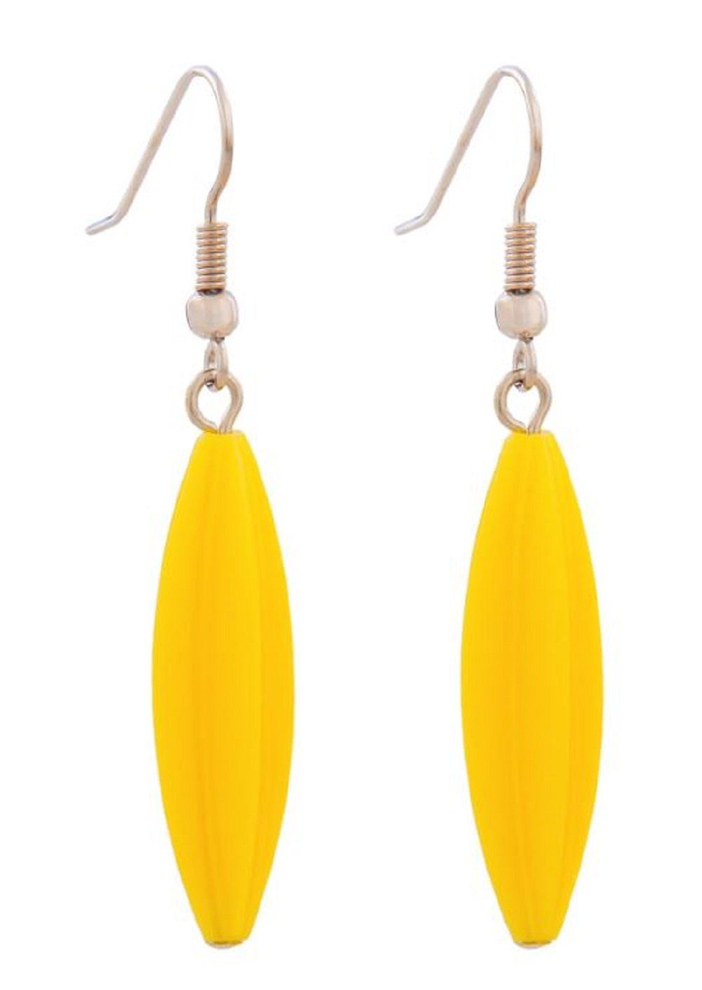 unbespielt Paar Ohrhänger Ohrhaken Ohrringe Rillenolive Kunststoff gelb glänzend 30 x 9 mm, Modeschmuck für Damen