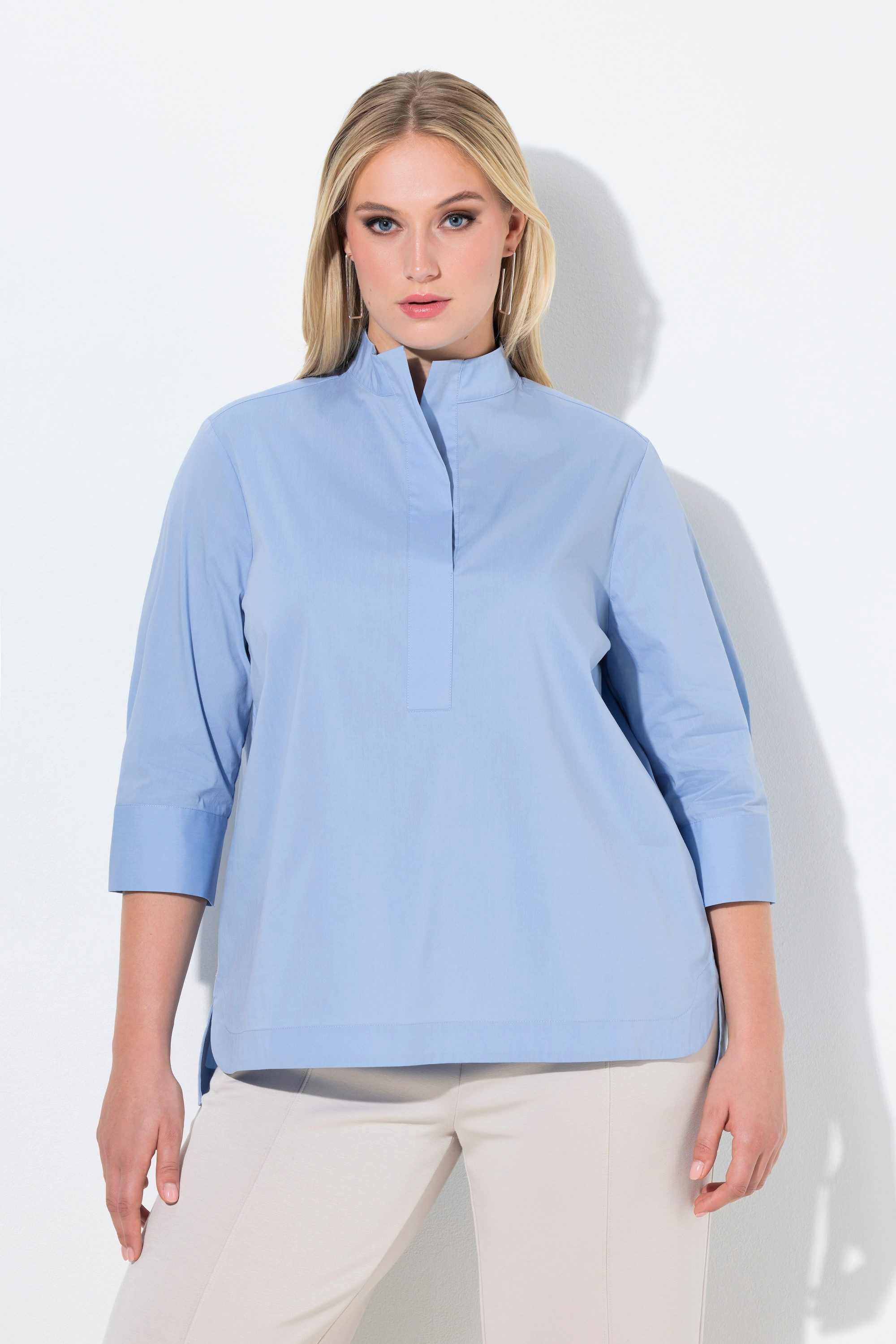 Ulla Popken Hemdbluse Bluse Blende Stehkragen 3/4-Arm
