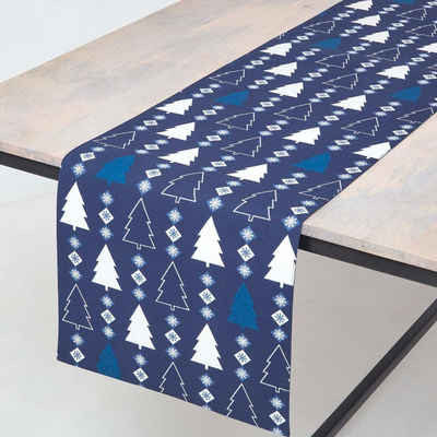 Homescapes Tischläufer Weihnachtstischläufer Winterland, blau, 35 x 180 cm