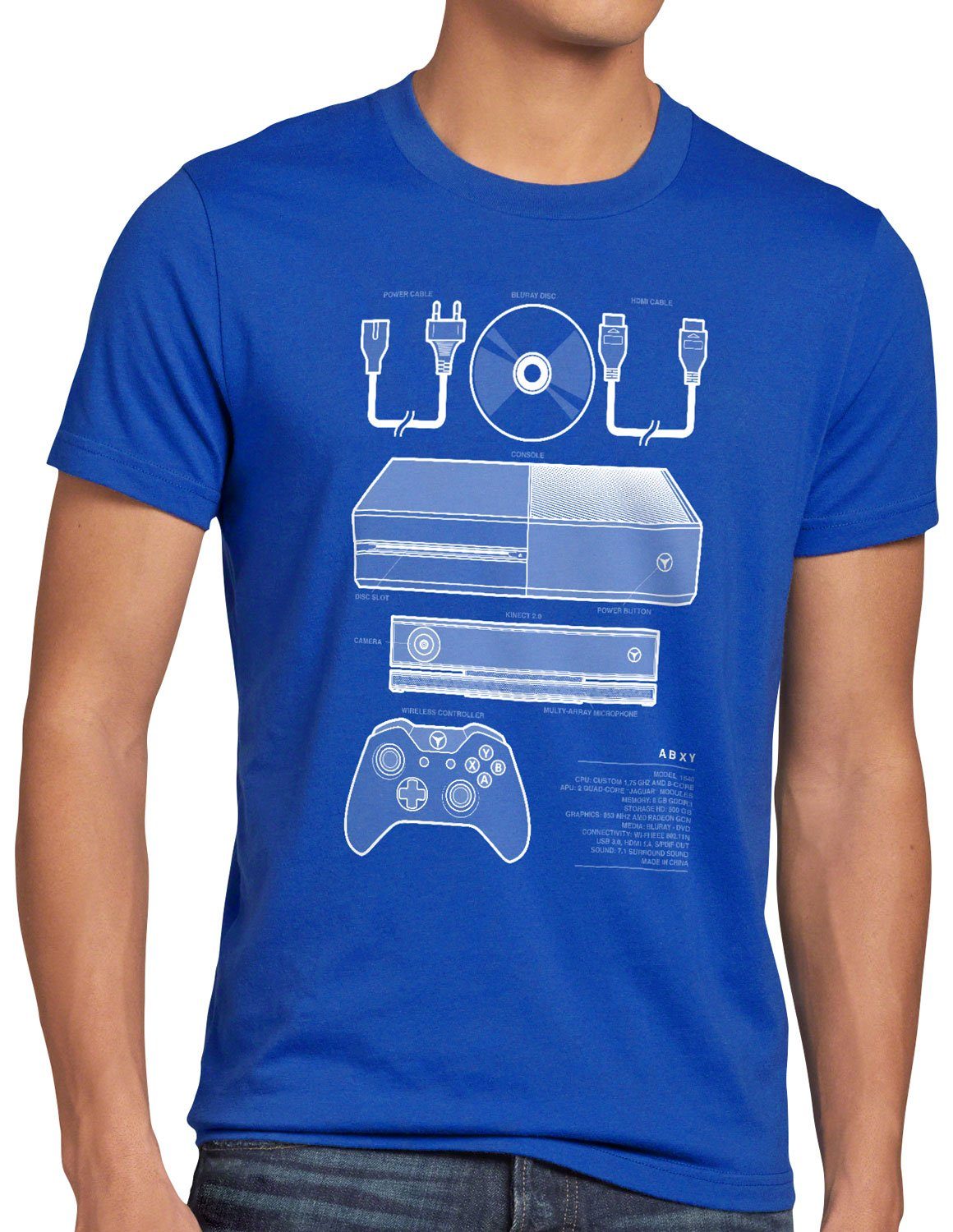 style3 Print-Shirt Herren T-Shirt One X gamer konsole game box blau