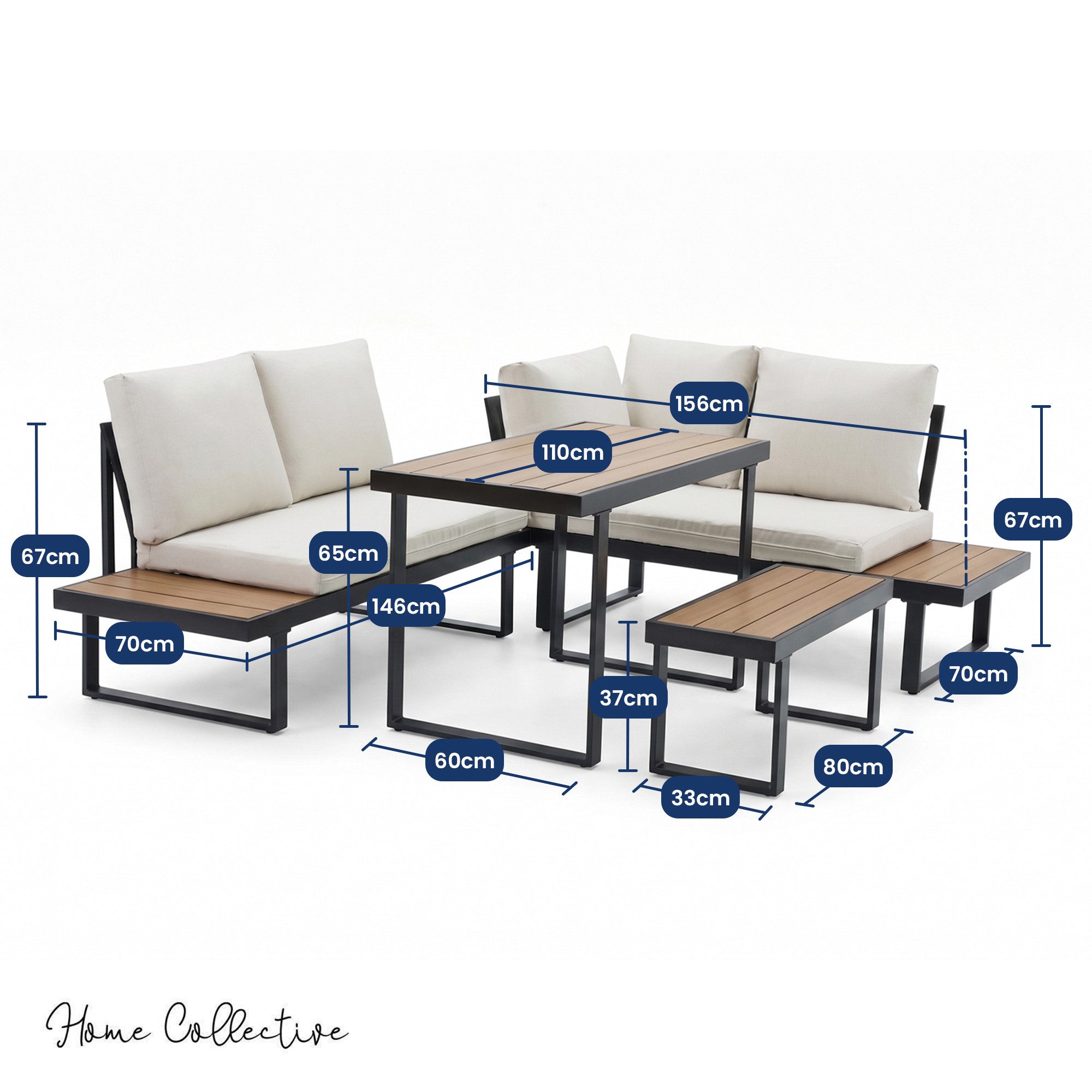 Home Collective Gartenlounge-Set Balkonmöbel Lounge Möbel Outdoor Terrassenmöbel Sitzgruppe mit Tisch, (4-teiliges Set mit Ecksofa, 1 Bank und 1 Tisch 110 cm, i – Bild 2 von 5