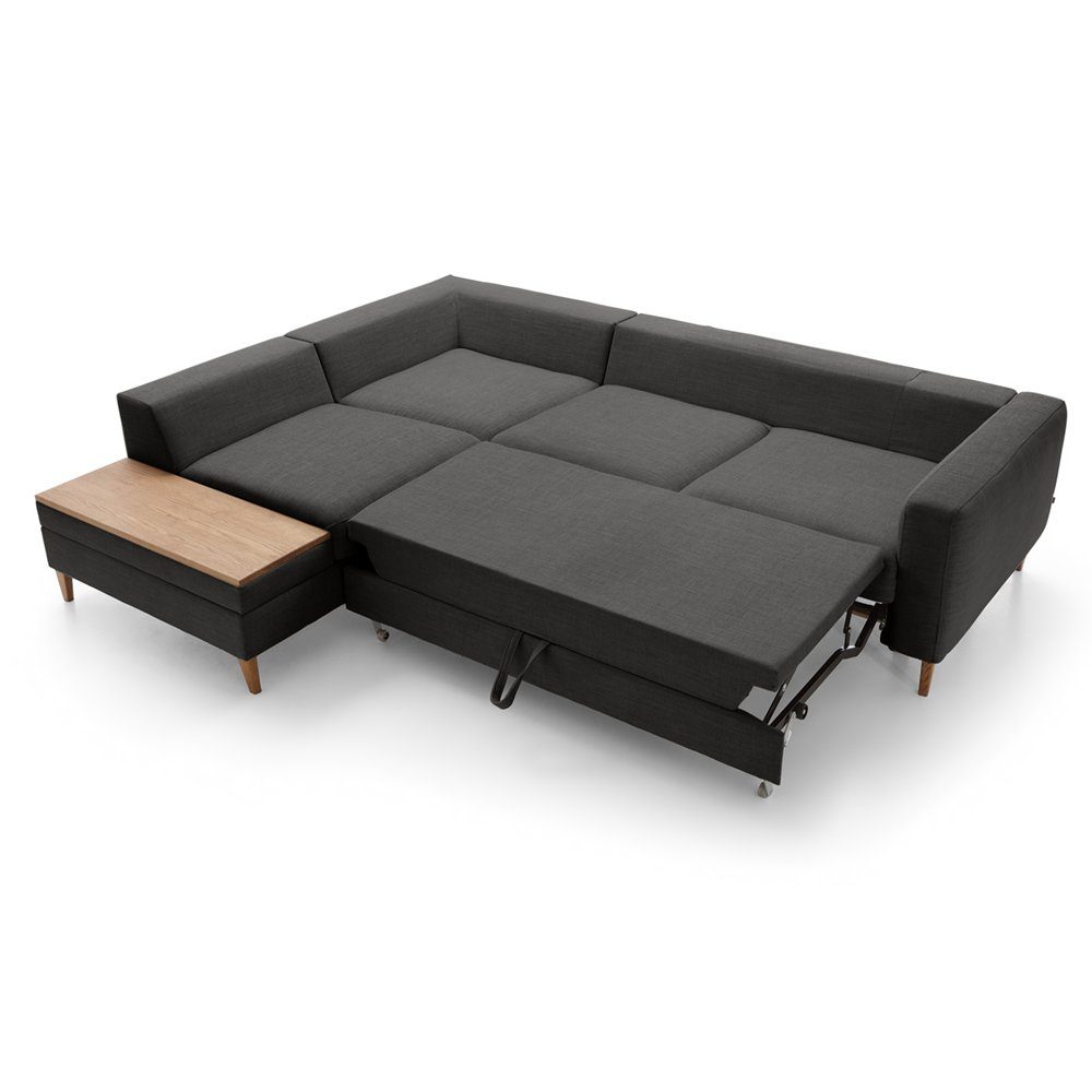 Lomadox Holzablage Bettkasten, Sofa rechts, L-Form, ADANA-155, langer Schenkel Schlaffunktion,
