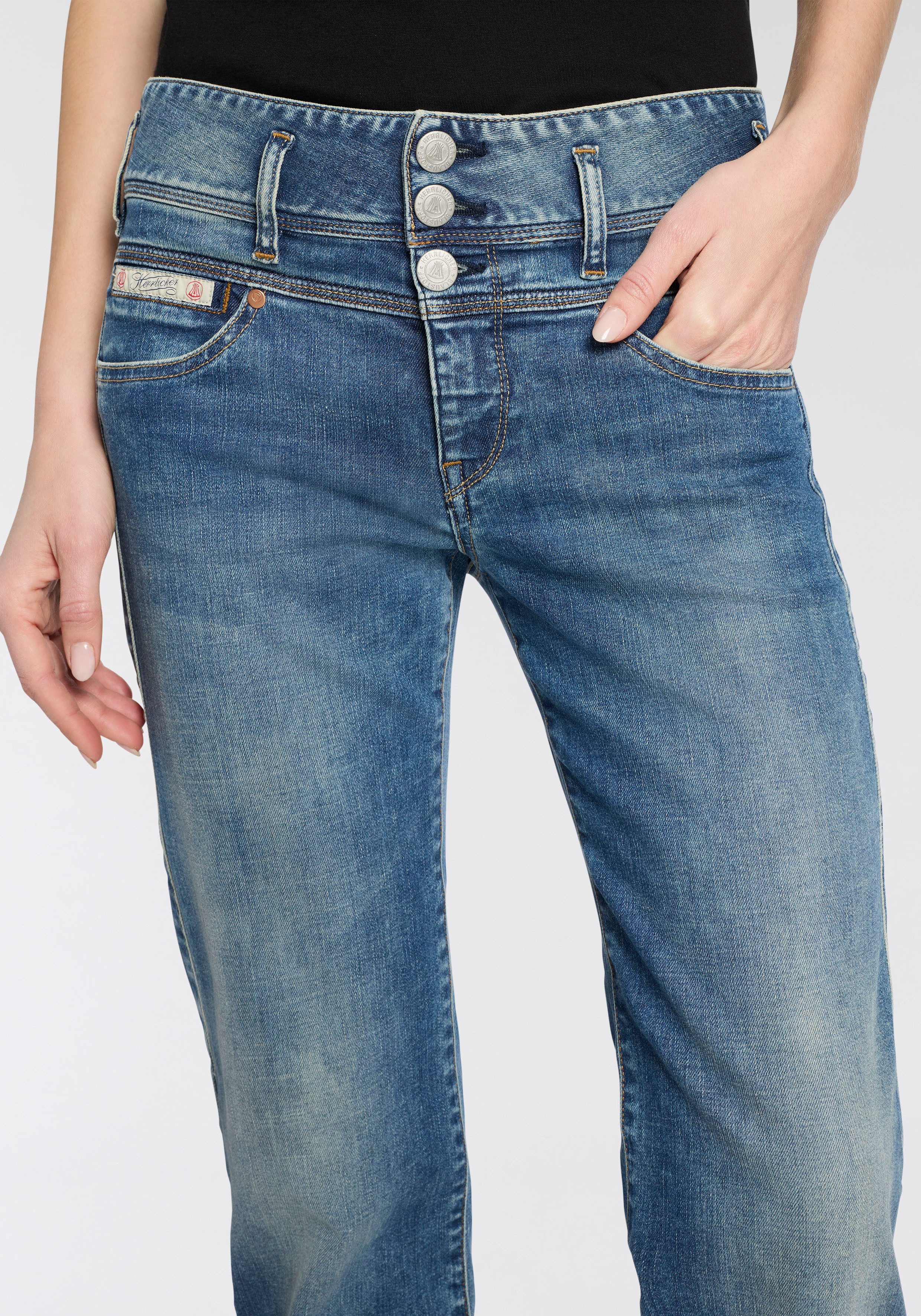Herrlicher High-waist-Jeans Raya New Straight Denim im Straight Fit, 3-Knopf-Verschluss