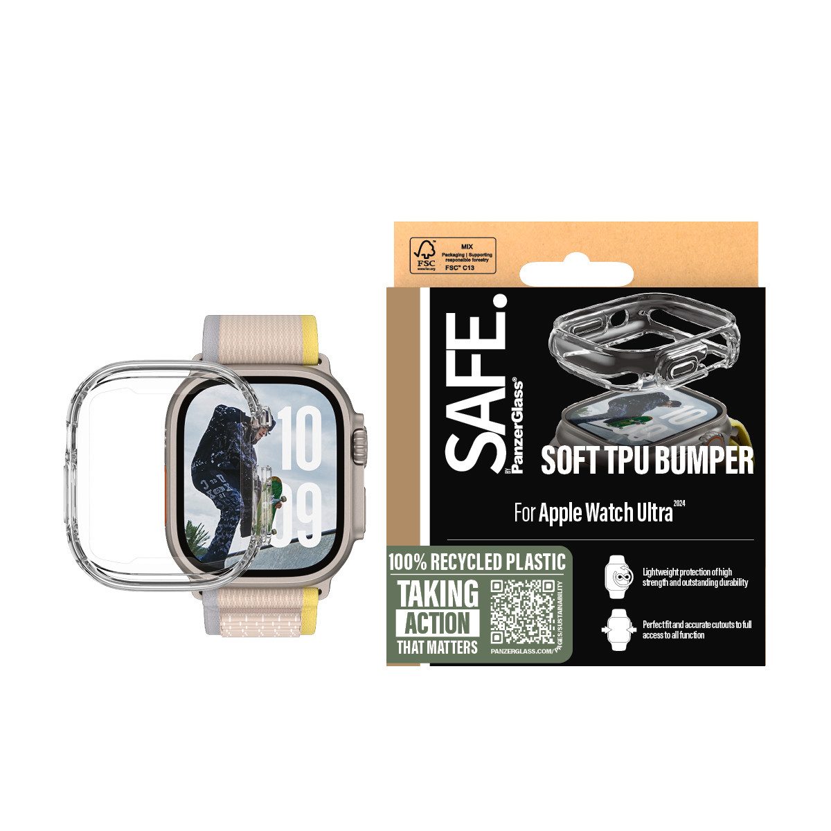 SAFE by PanzerGlass Smartwatch-Hülle Soft TPU Bumper für Apple Watch Ultra 2, Full Cover, Schutzhülle, Hülle, Case, Schutzcase, stoßfest