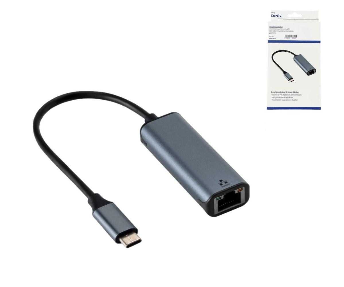 DINIC Adapter USB C Stecker/RJ45 Gbit LAN Buchse, 0,2m, 10/100/1000... Netzwerk-Adapter