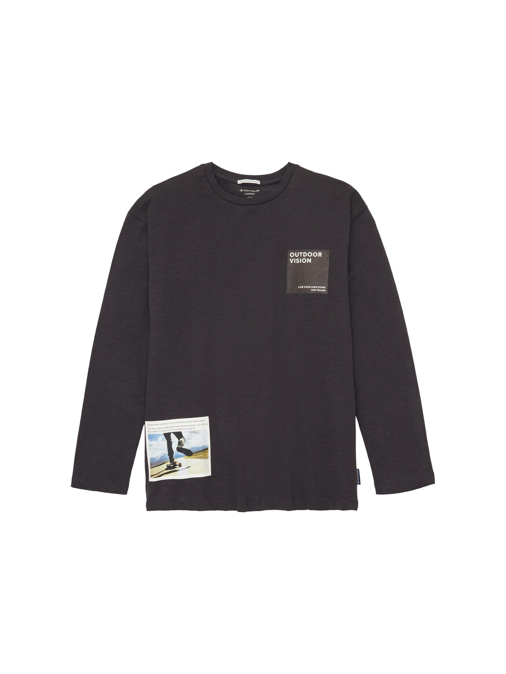 TOM TAILOR T-Shirt Oversize Langarmshirt mit Print coal grey