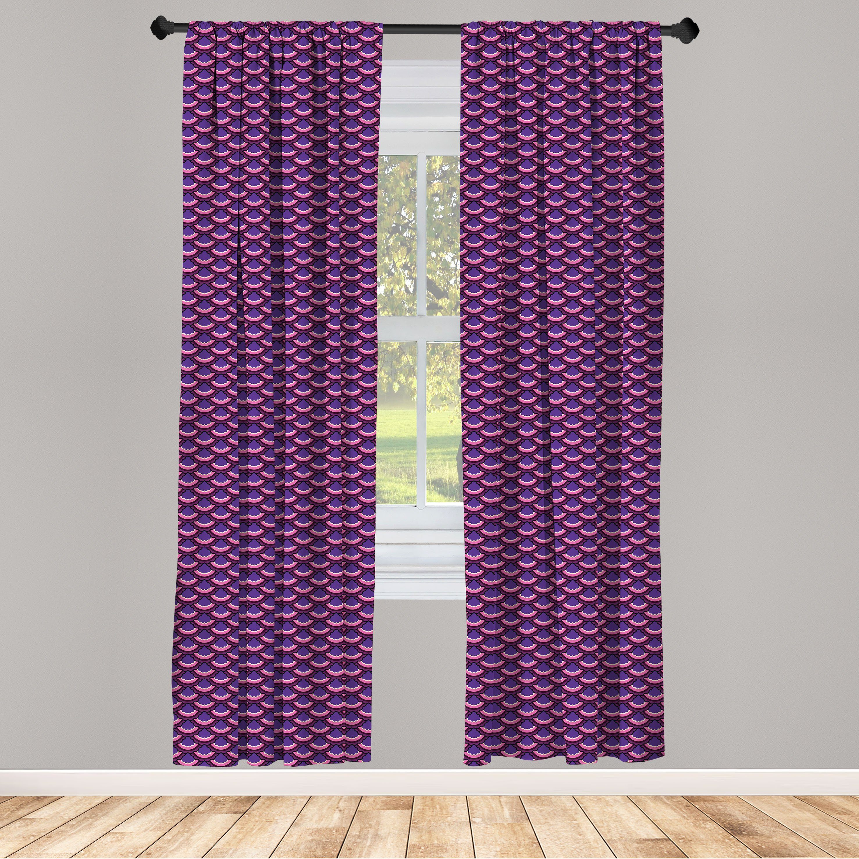 Gardine Vorhang für Wohnzimmer Schlafzimmer Dekor, Abakuhaus, Microfaser, Abstrakt Kontinuierliche Blumenformen | Fertiggardinen