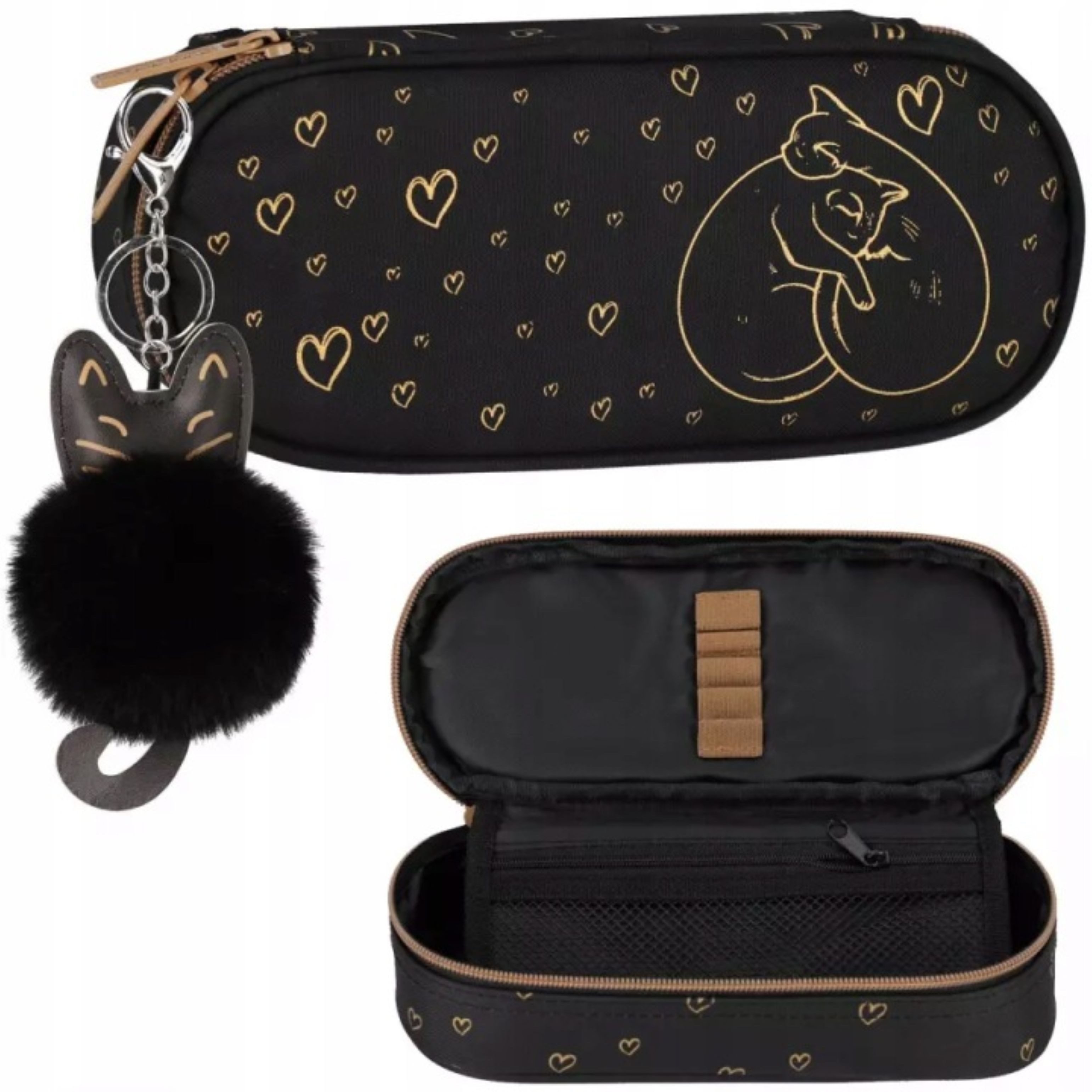 Starpak Federmäppchen Starpak Schulmäppchen Tuba Schwarz Goldene Katzen Herz Mädchen, (1-tlg)