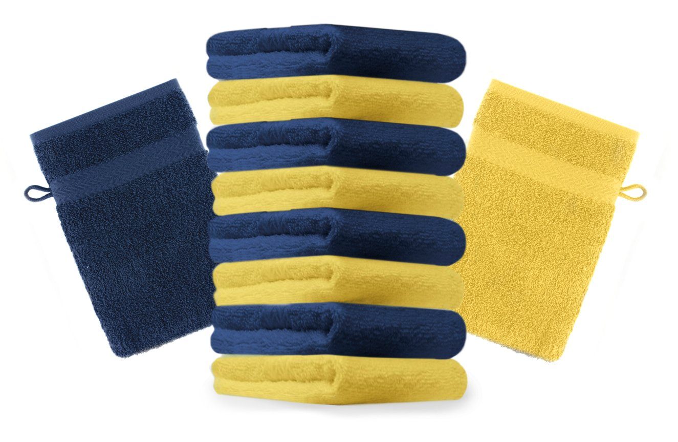 Betz Waschhandschuh 10 Stück Waschhandschuhe Premium 16x21 cm Farbe gelb und dunkelblau, (Set, 10-St)