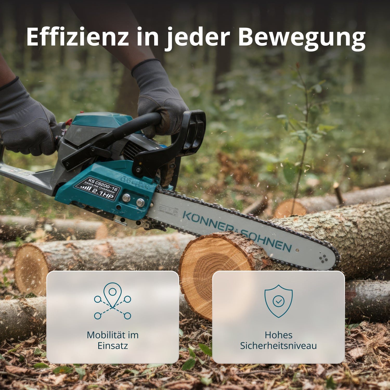 Könner & Söhnen Benzin-Kettensäge KS CS20G-16, 1-tlg., mit 1,6 kW Leistung, 40 cm Schwert, Trägheitsbremse und automatischer STOP-Taste