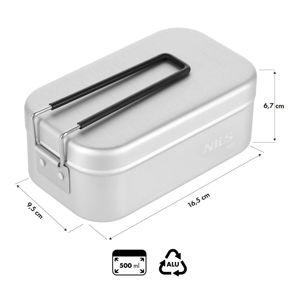 NILS CAMP Lunchbox Alu-Essgeschirr Campingbox, Aluminium, (Spar-Set, 1-tlg., 16, 7 cm leicht, 5 x 6, 5 x 9), 500 ml, Alu, klappbarer Edelstahlgriff