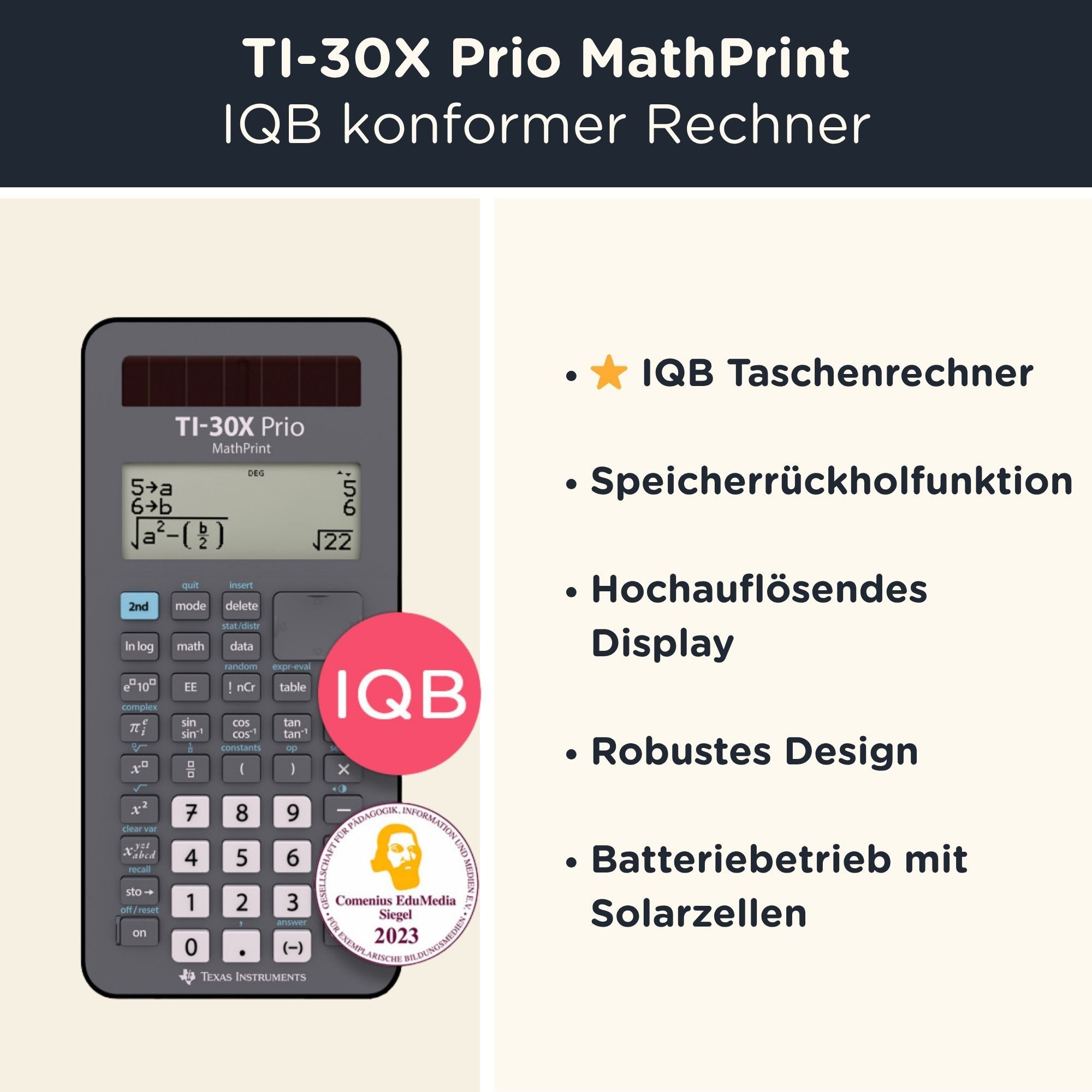Texas Instruments Taschenrechner TI-30X Prio MathPrint inkl. WYNGS Schutztasche Blau