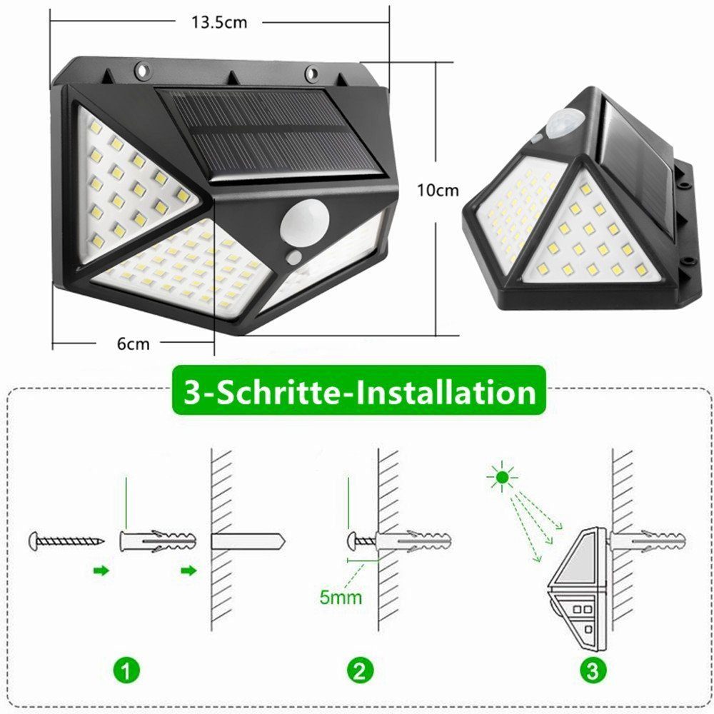 ° 2er iscooter LED 2200mAh, 270 Solarleuchte fest Solarlampen mit LED Bewegungsmelder Wasserdichte, Außen, integriert, LED 100 LED Beleuchtung- Solarleuchte Solarleuchte Solarleuchte für Vierseitige