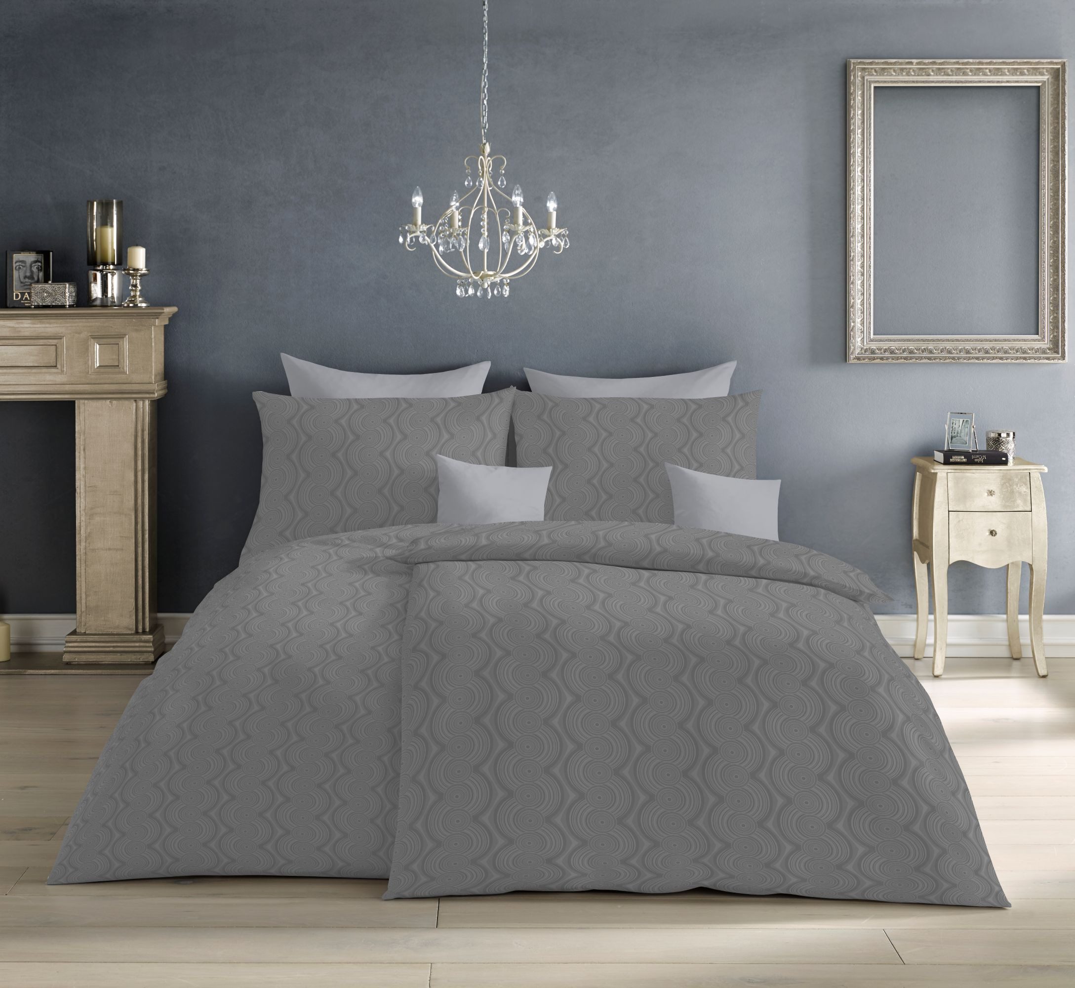 fleuresse Bettwäsche Fleuresse Havanna Damast Bettwäsche uni 135x200 Wellen steingrau 45460, Mako Damast, 2 teilig, Jacquard-Gewebe aus feinsten Garnen