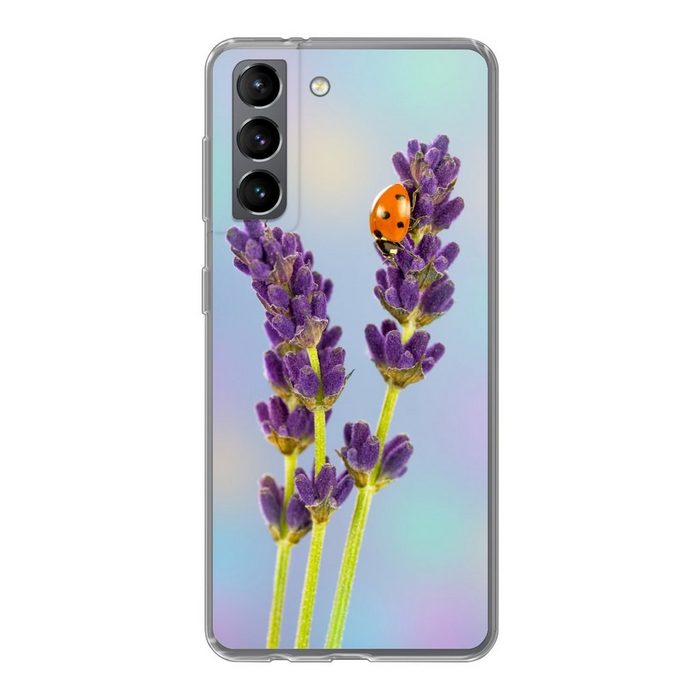 MuchoWow Handyhülle Marienkäfer auf Lavendelblüte Phone Case Handyhülle Samsung Galaxy S21 Silikon Schutzhülle