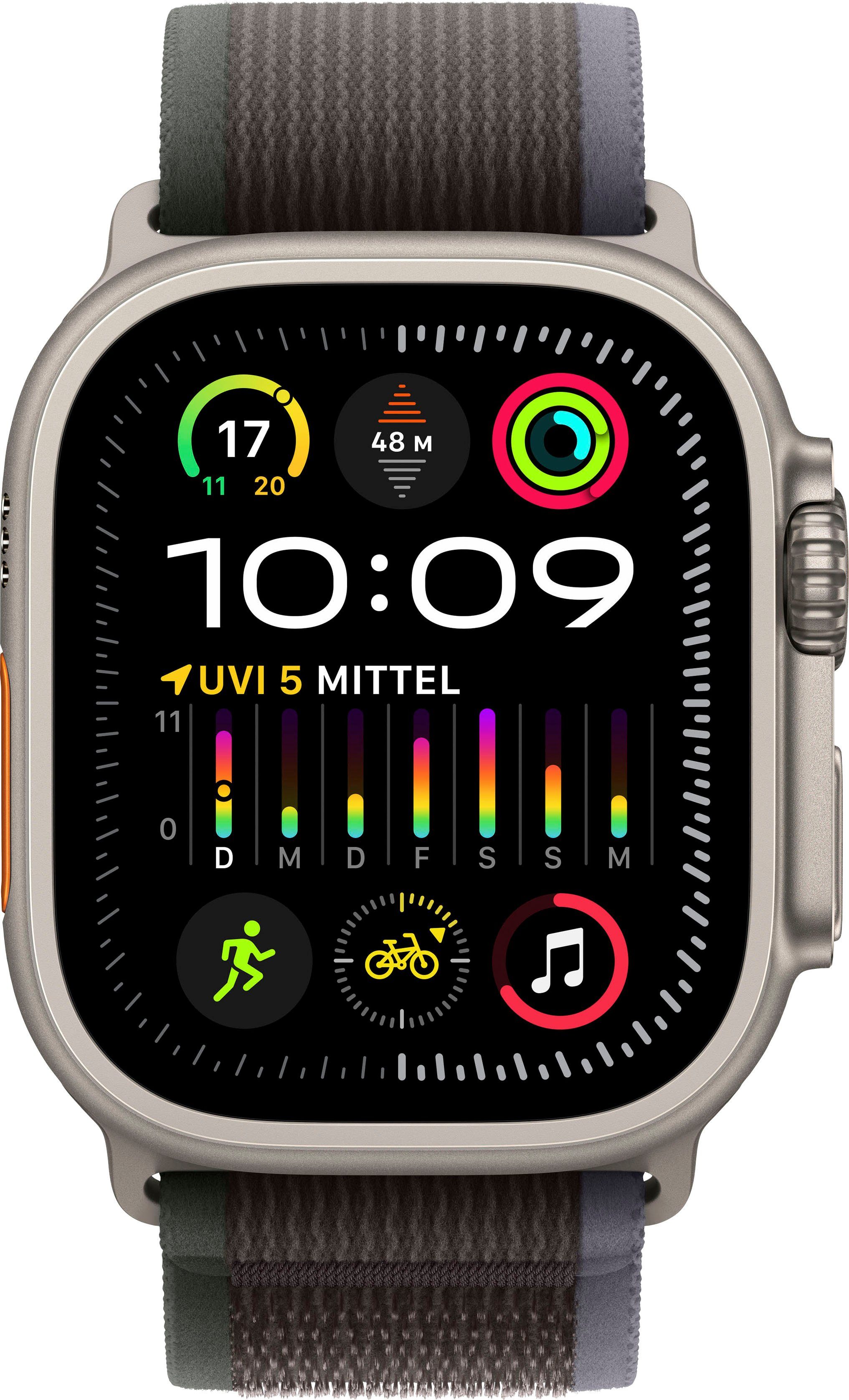 Apple Watch Ultra 49 OS M/L mm Zoll, + Cellular Loop 2 (4,9 Watch Titanium/Blue/Black Titanium Smartwatch Trail cm/1,92 10), GPS