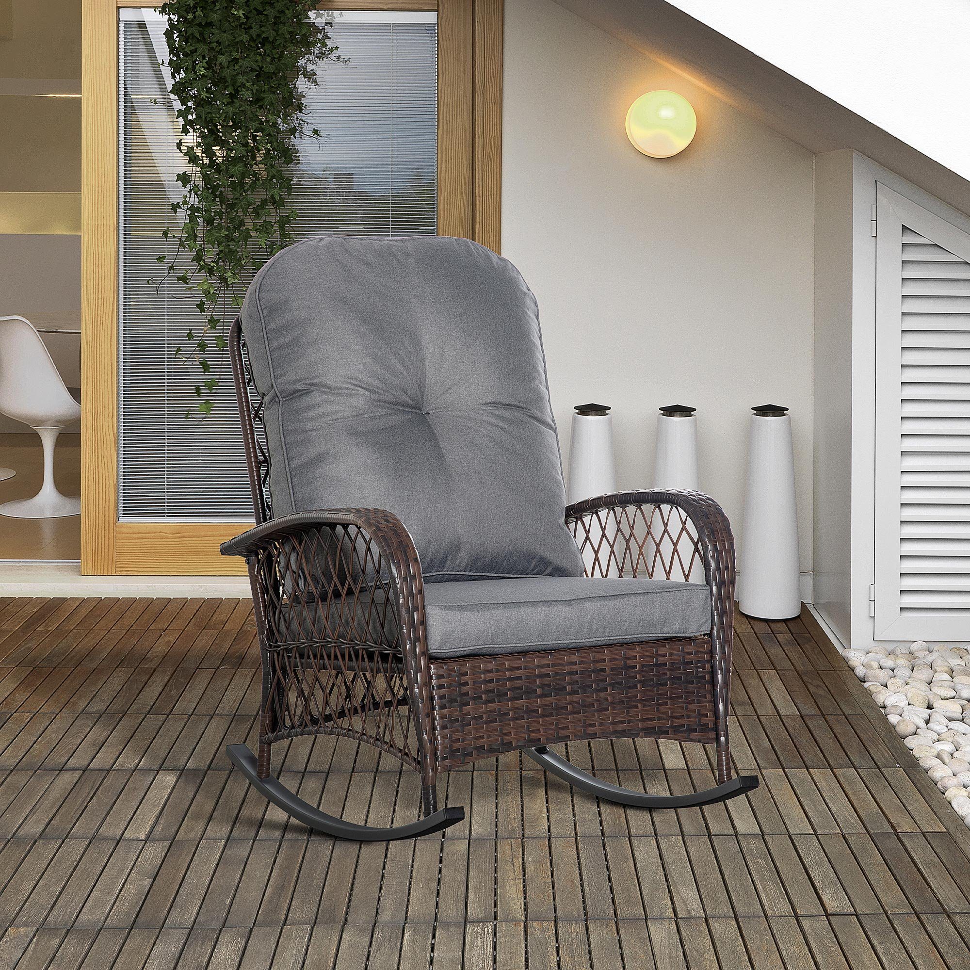 Outsunny Schaukelstuhl Gartenstuhl mit Kissen (Poly günstig online kaufen