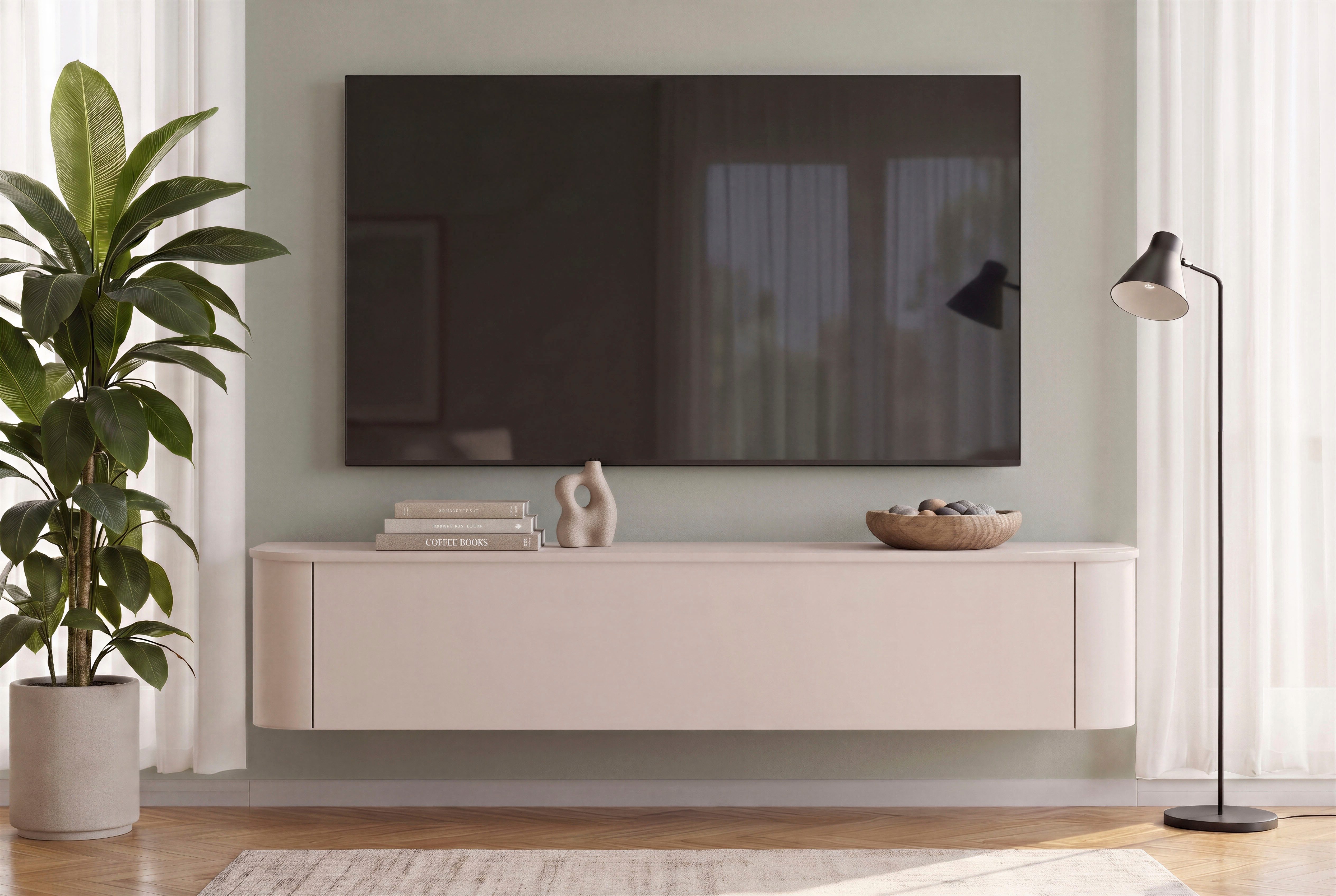 OTTO home Lowboard Lido, 181 cm breit, 1 Klappe, TV-Schrank, TV-Kommode, Medienboard, Formgebogenes MDF, Stirnseiten Rundung, Push-to-open, hängend/stehend