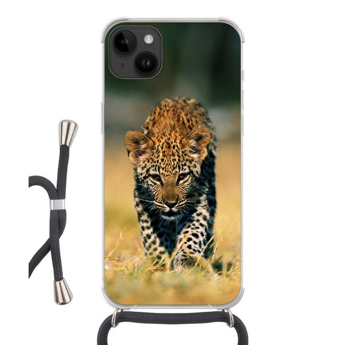 MuchoWow Handyhülle Leopard - Makro - Gras Handyhülle Telefonhülle Apple iPhone 14 Plus