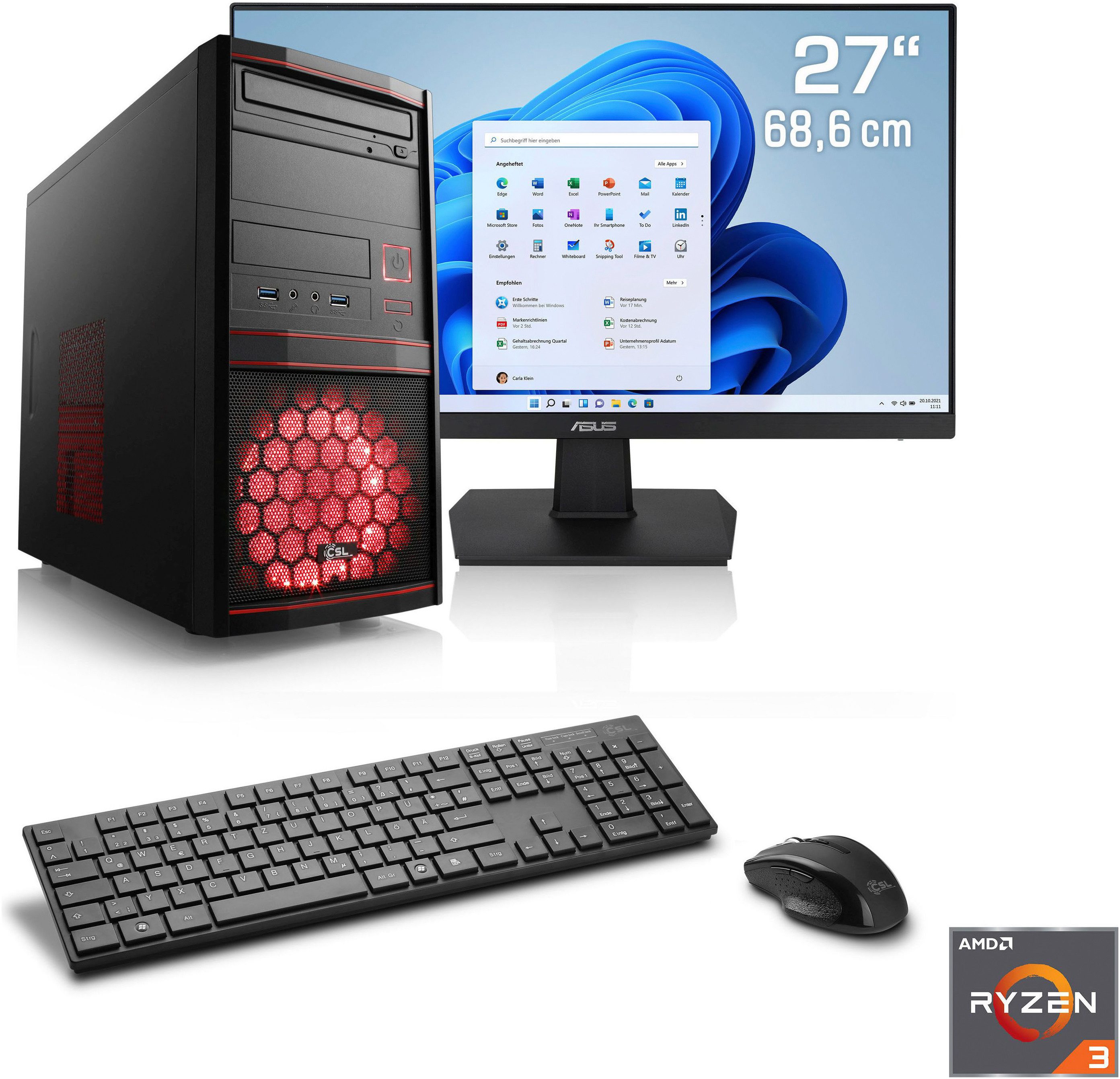 CSL Sprint V28155 Gaming-PC-Komplettsystem (27", AMD Ryzen 3 3200G, Radeon Vega 8, 16 GB RAM, 1000 GB SSD)