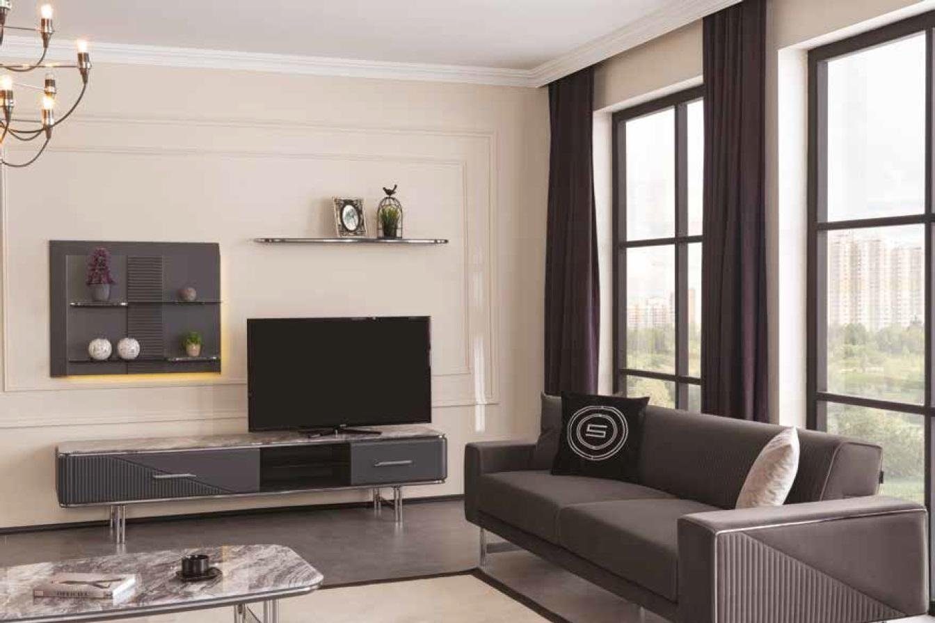 3 Sitzer Wohnzimmer-Set, Luxus Design Wohnzimmer rtv Lowboard Regale JVmoebel Couchtisch Sofa