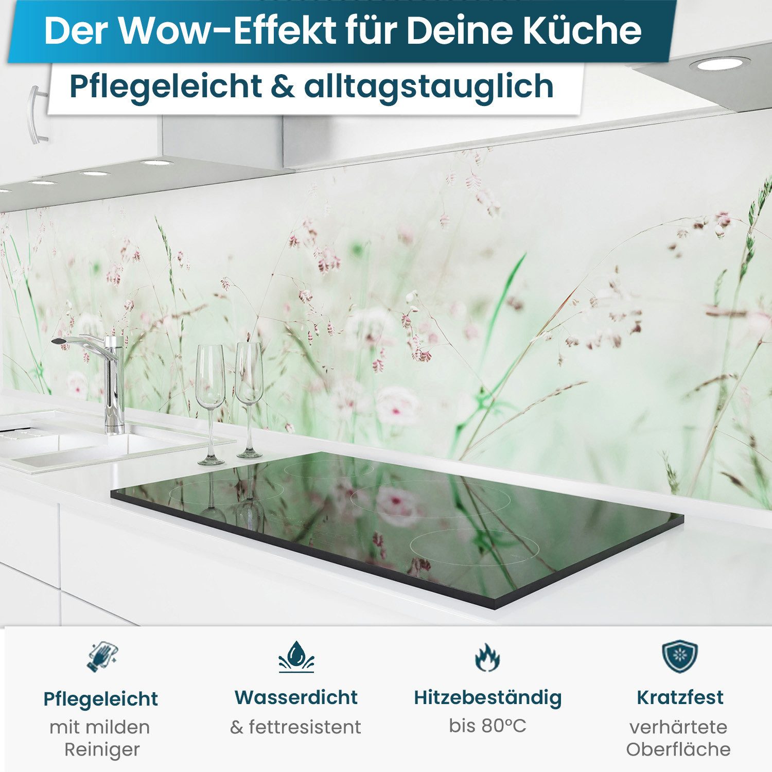 danario Küchenrückwand Folie selbstklebend - Matt - Spritzschutz Küche - versteift & robust