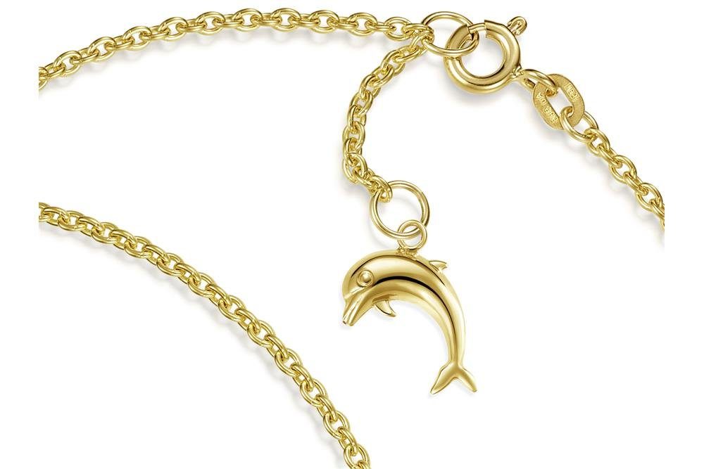 Silberkettenstore Fußkette Fußkette Panzer 1,7mm mit Delfinanhänger - echt 585 Gold