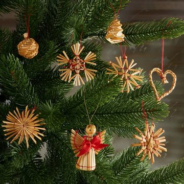 BRUBAKER Christbaumschmuck Weihnachtliches Strohsterne Set (48-tlg), bis zu 6,5 cm hohe Christbaumanhänger aus Stroh, handgefertigt