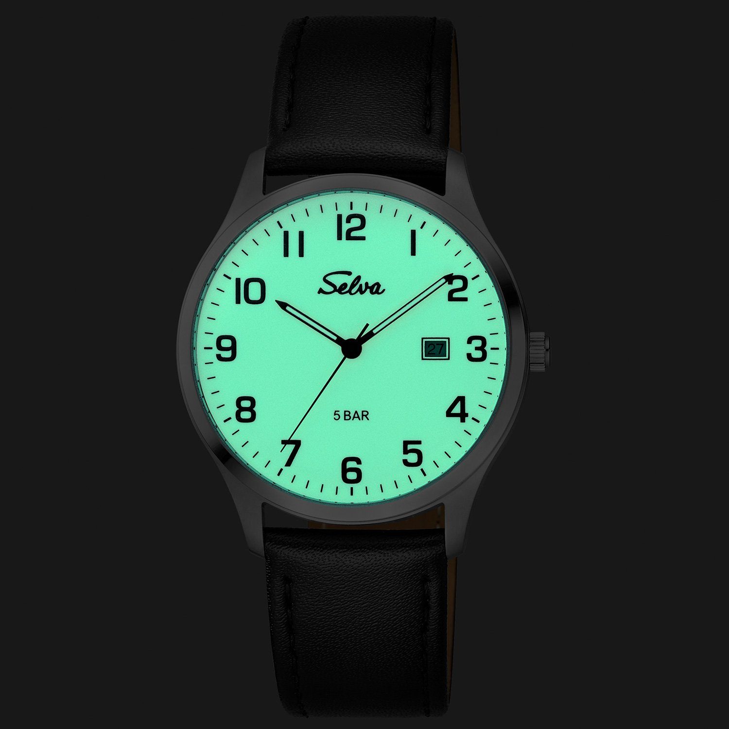 Selva Technik Quarzuhr SELVA Quarz-Armbanduhr mit Lederband Zifferblatt weiß, Gehäuse Ø 39mm