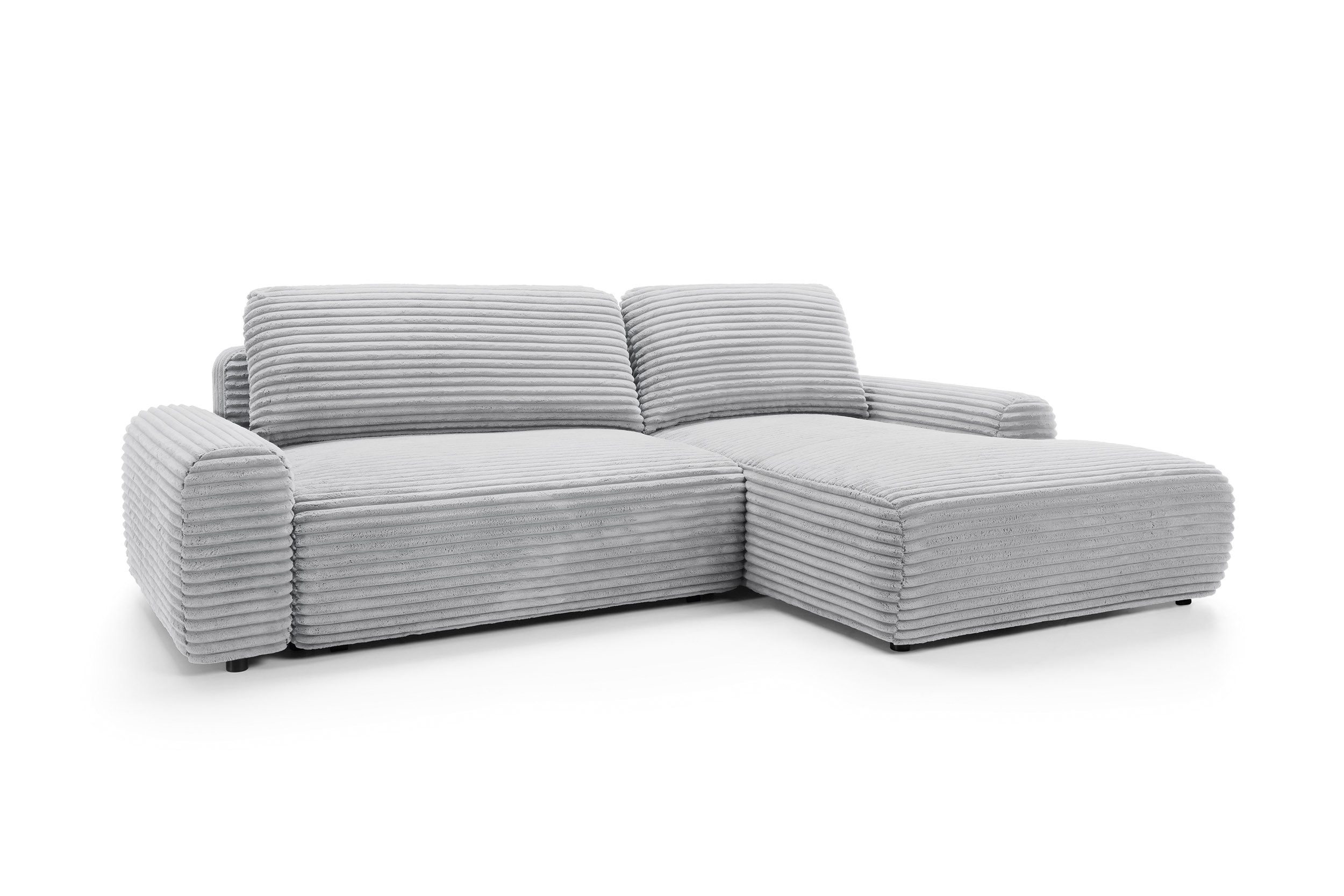 Goldstoff Ecksofa mit Schlaffunktion und Bettkasten, Cord Sofa - Modernes Schlafsofa, L-Form Schlafsofa mit Schlaffunktion und Bettkasten, moderner Cordstoff 2 Teile, pflegeleichtes Cordsofa mit Schlaffunktion in grau